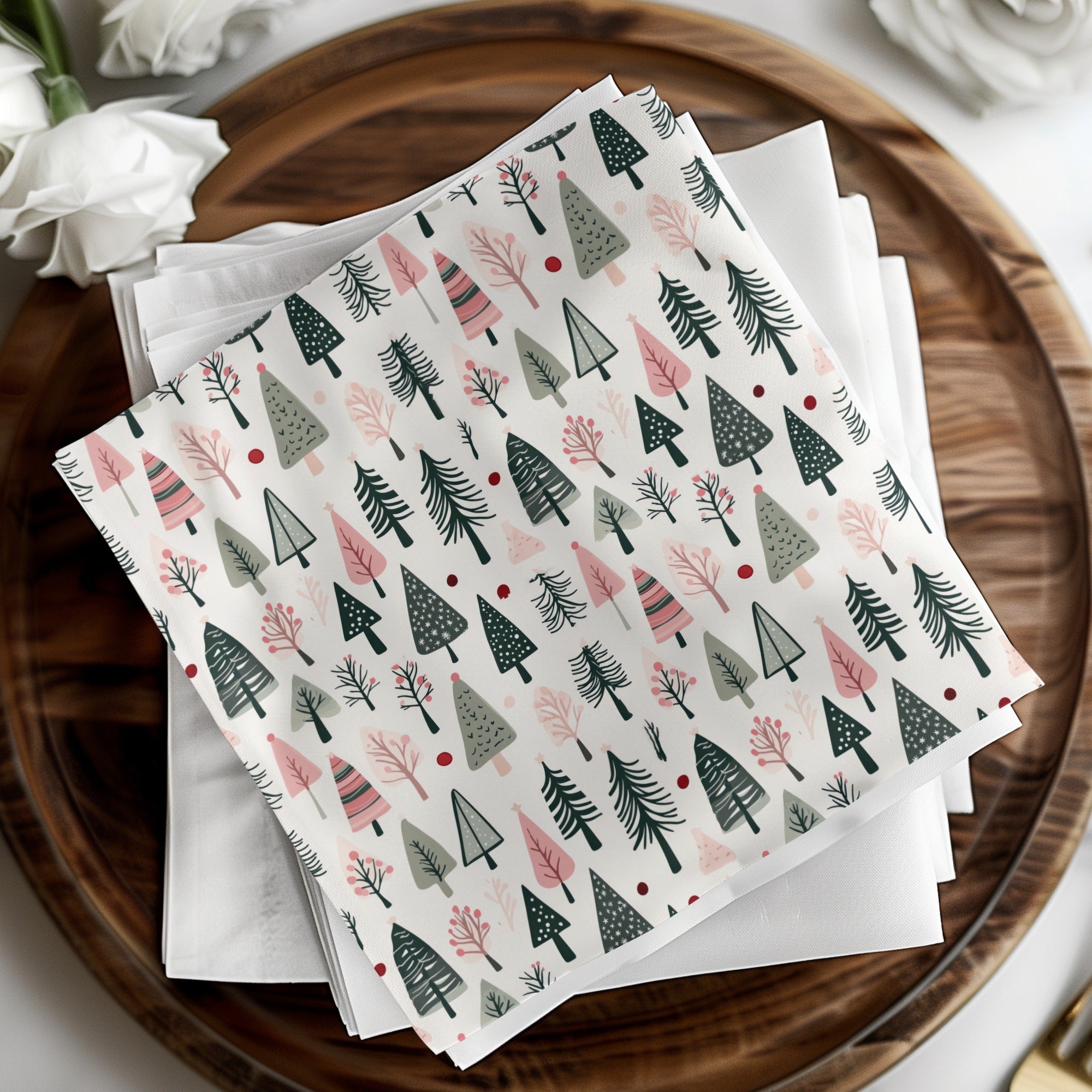 Festive Holiday Tree Patterned Paper Napkins Set Product