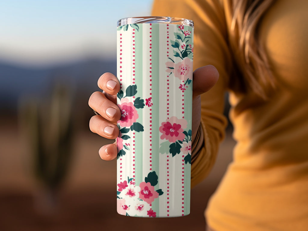Floral Striped Insulated Stainless Steel Tumbler