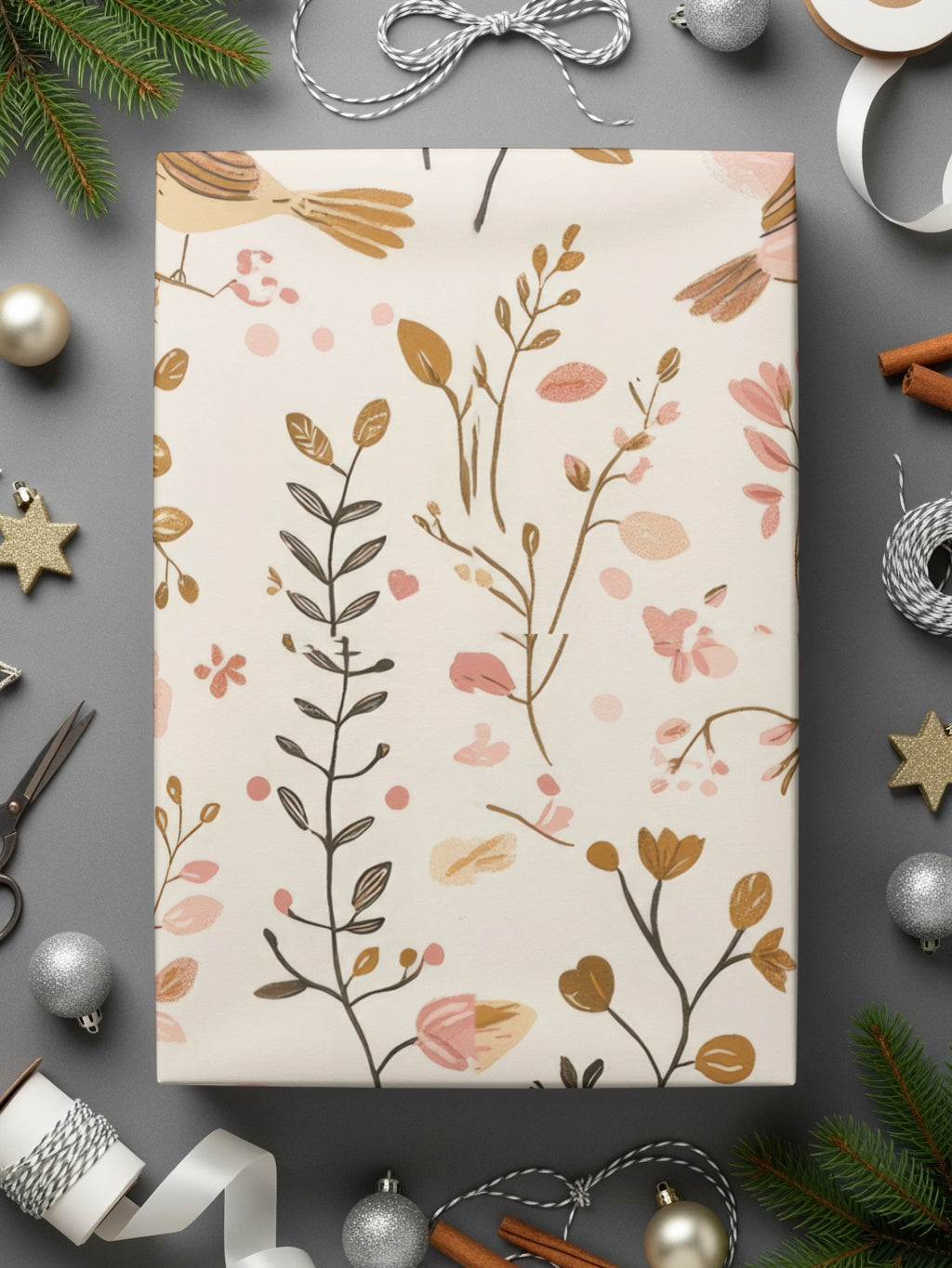 Elegant Floral and Bird Design Wrapping Paper Sheet