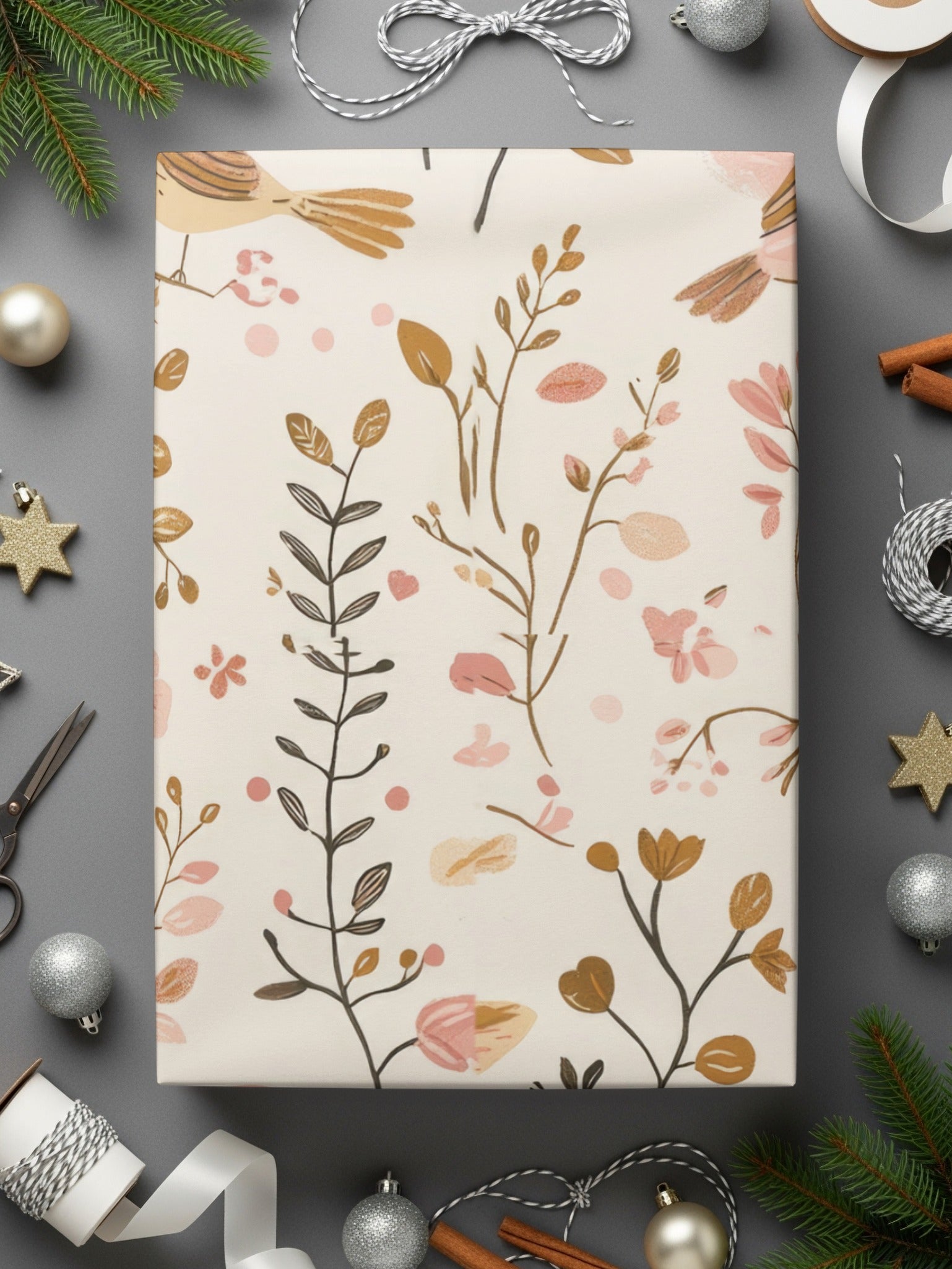 Elegant Floral and Bird Design Wrapping Paper Sheet
