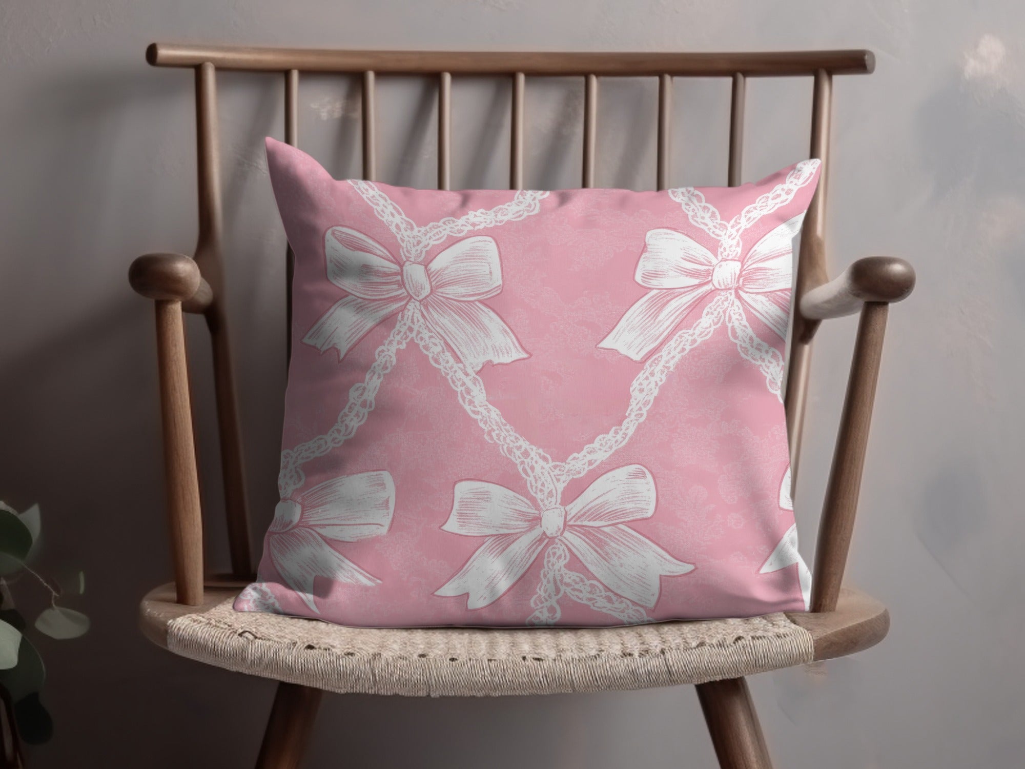 Elegant Pink Bow Pattern Decorative Throw Pillow