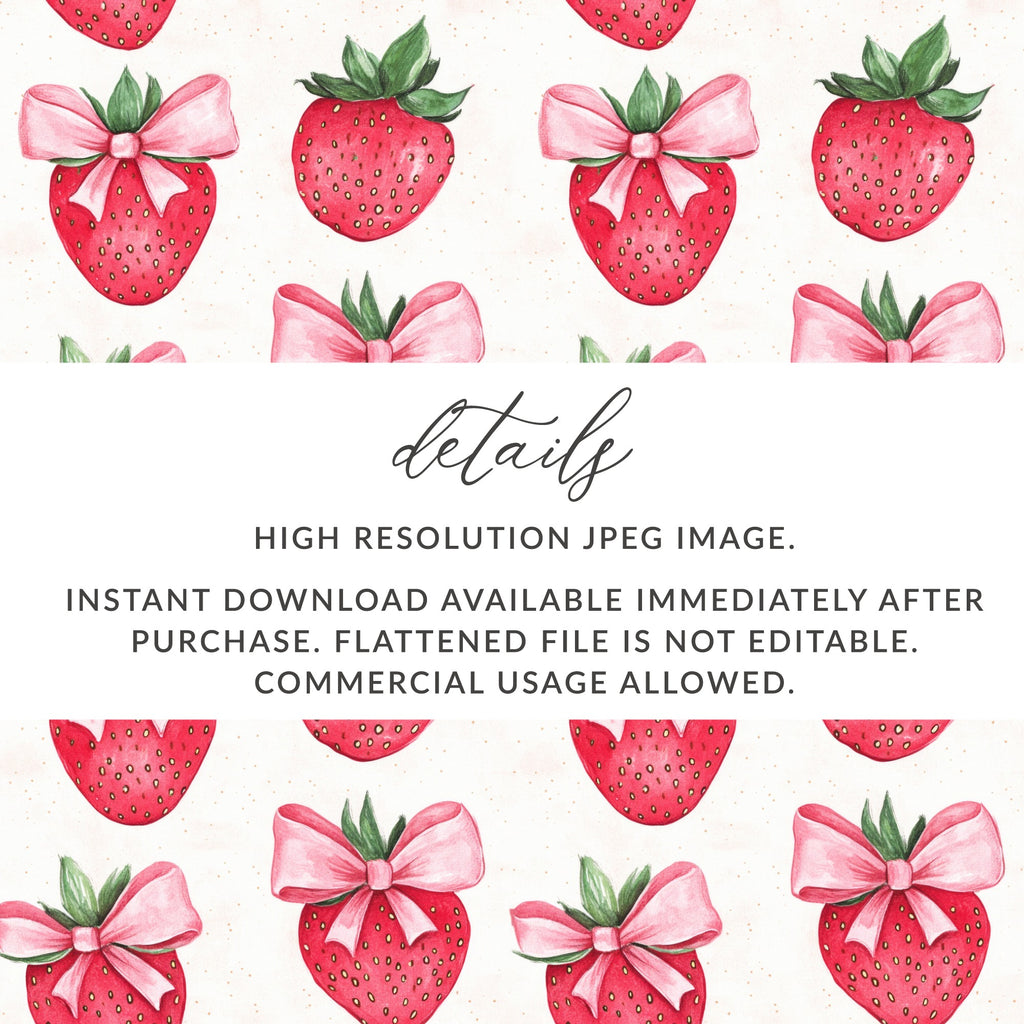 High Resolution Strawberry with Bows Digital Download