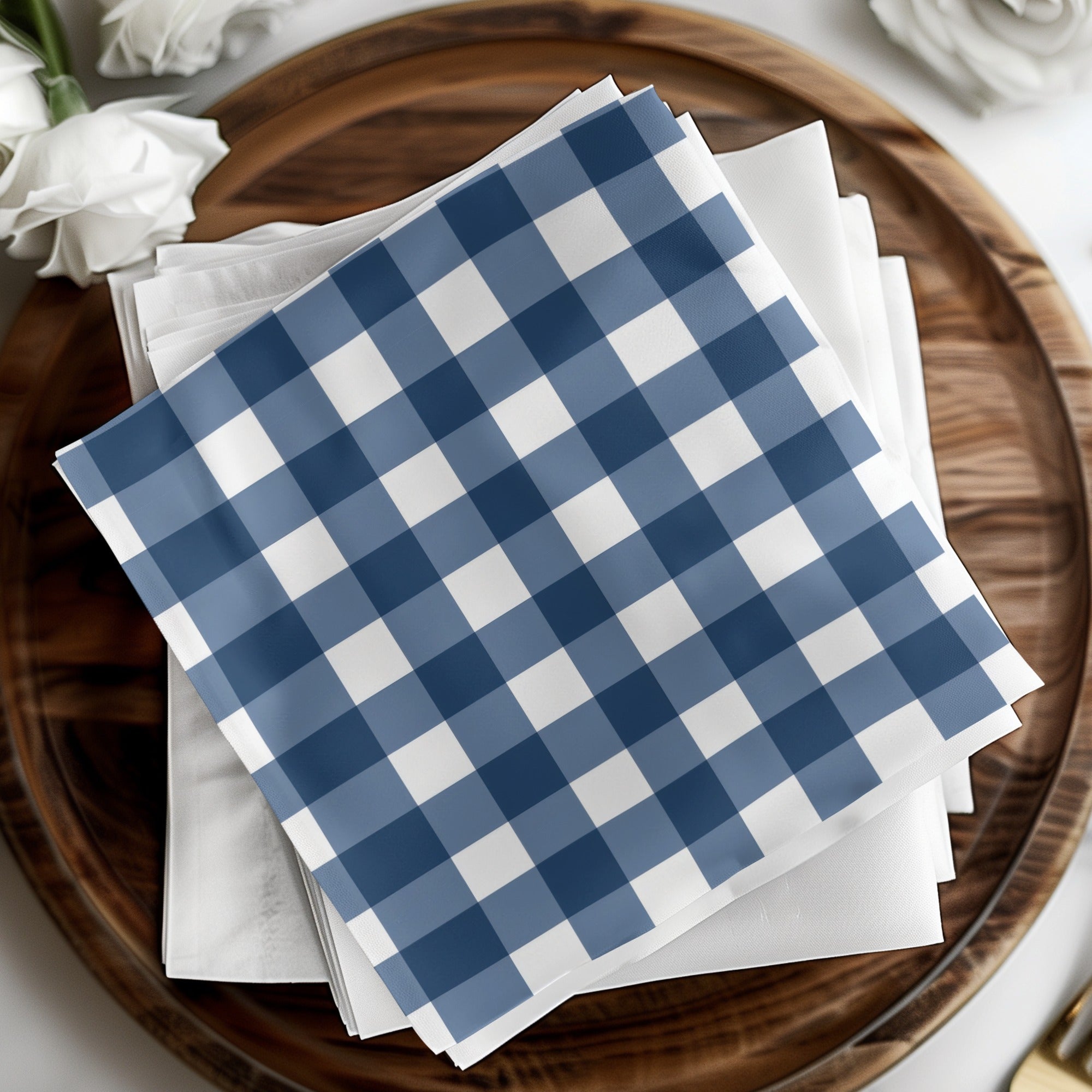 Blue and White Gingham Pattern Decorative Napkins