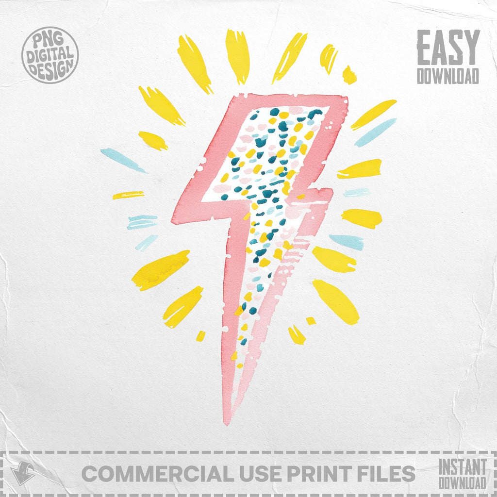 Pink and blue watercolor lightning bolt with yellow rays, "Easy Download" text.