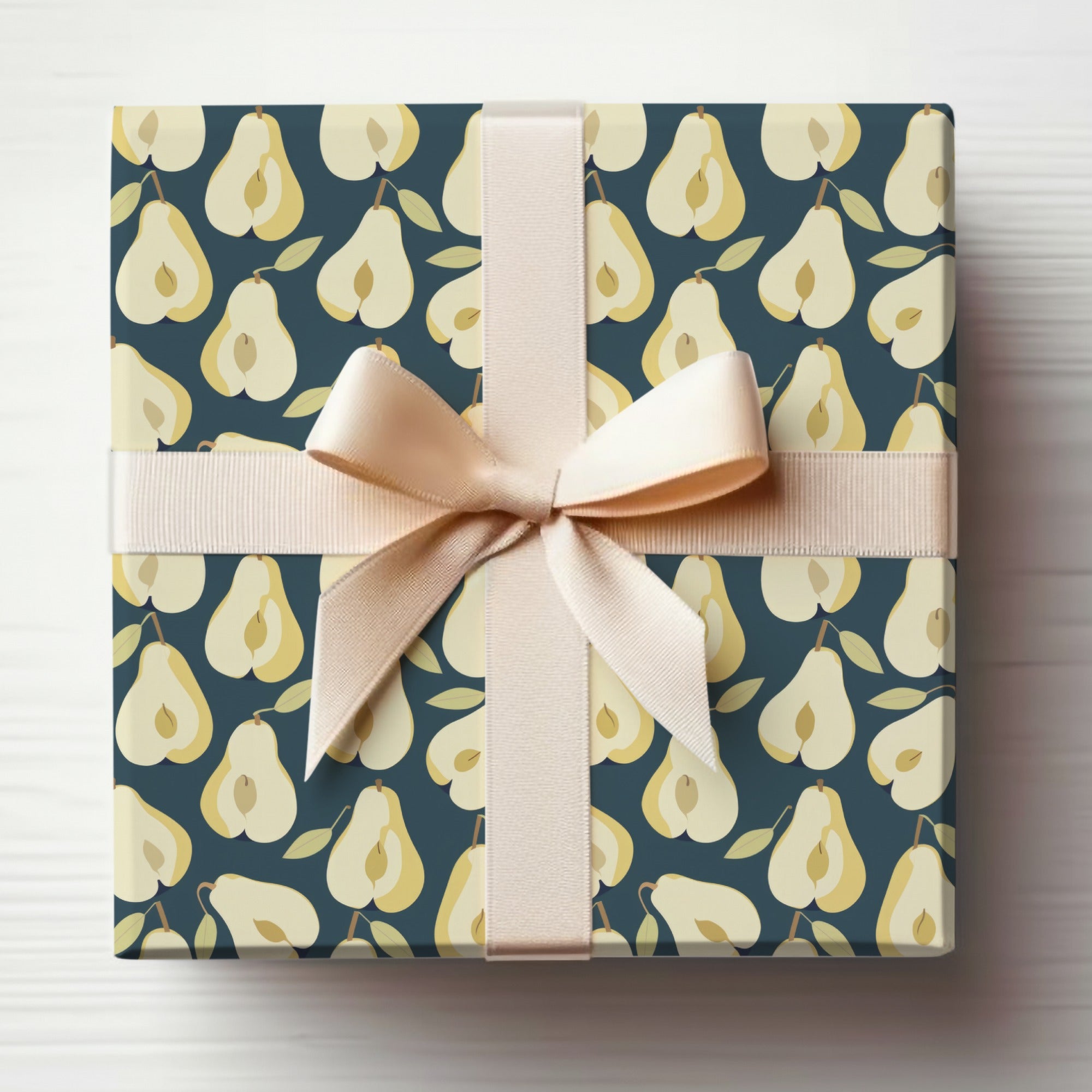 Elegant Pear Patterned Gift Wrap Box with Bow