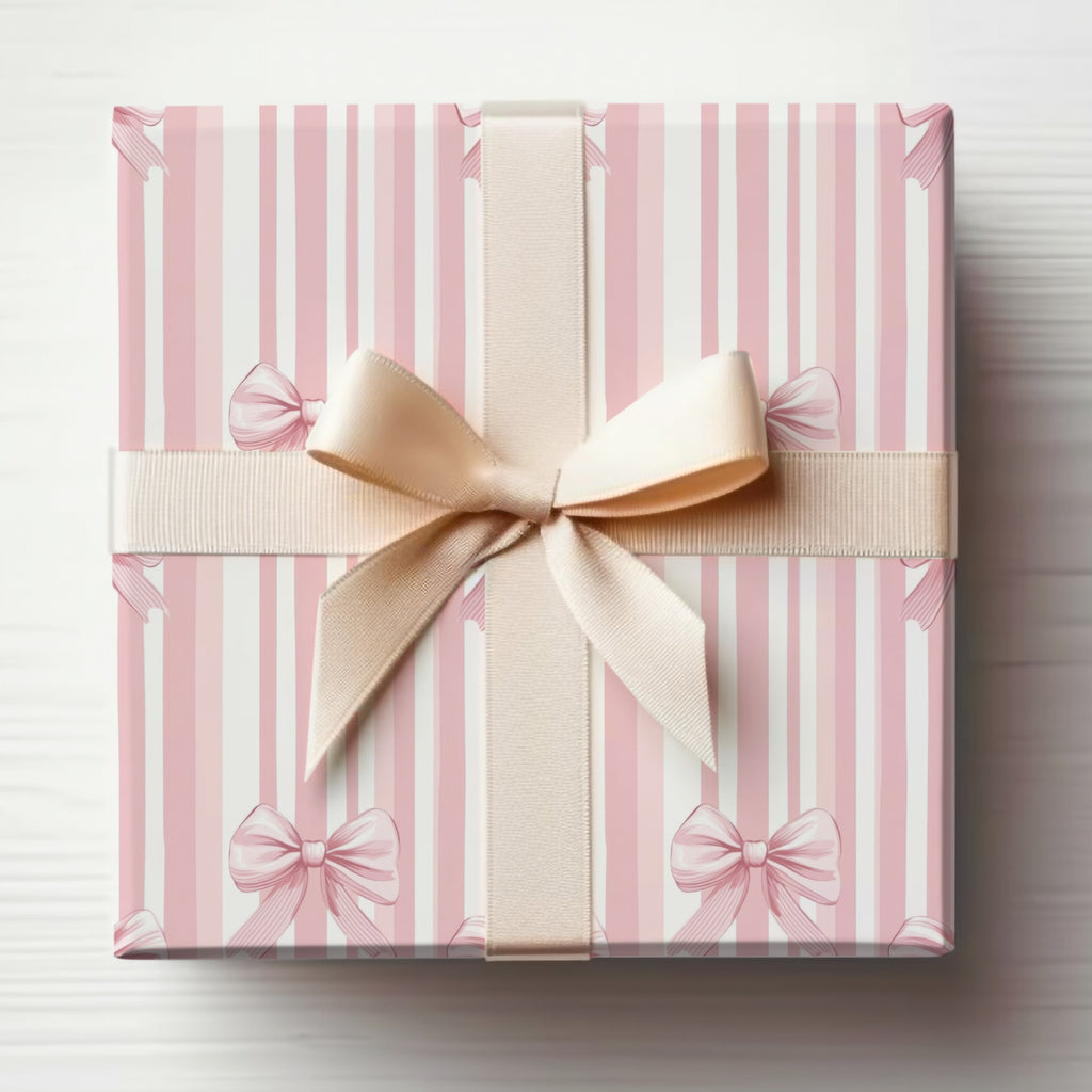 Pink Ribbon and Striped Pattern Gift Wrap Product