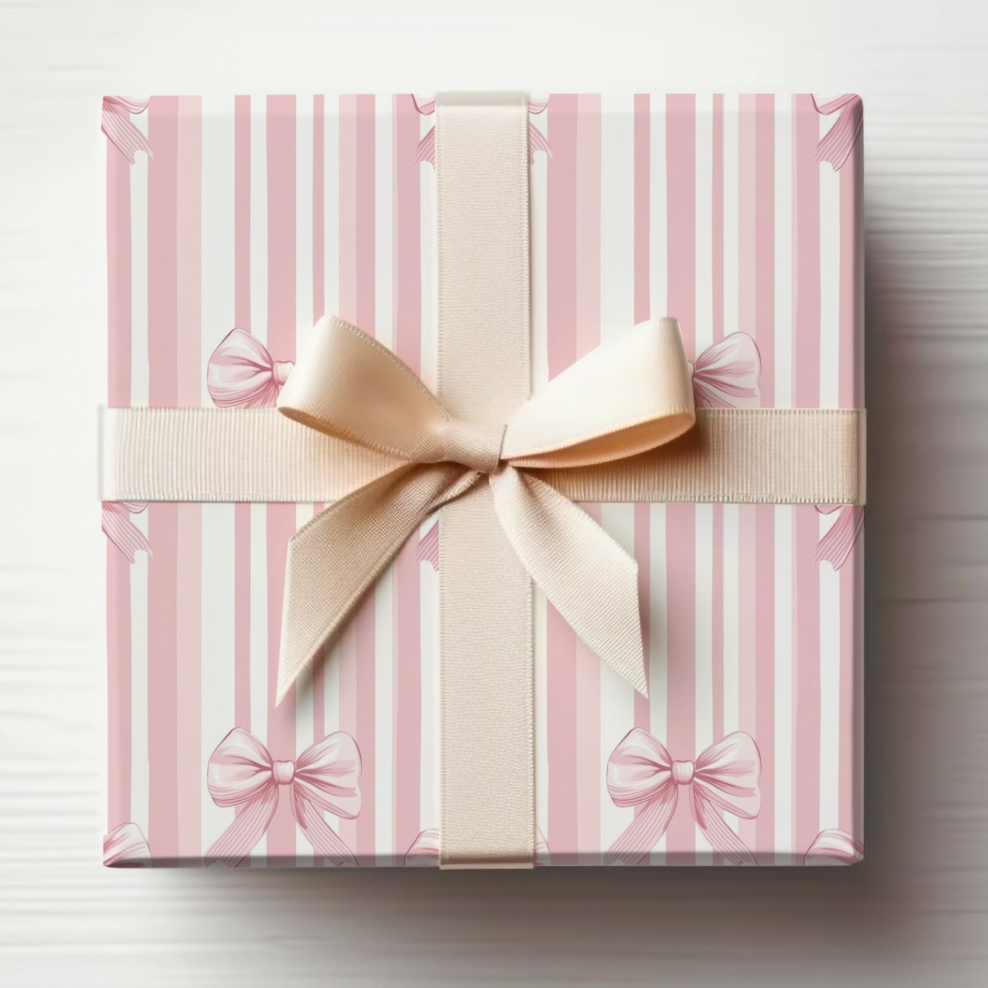 Pink Ribbon and Striped Pattern Gift Wrap Product