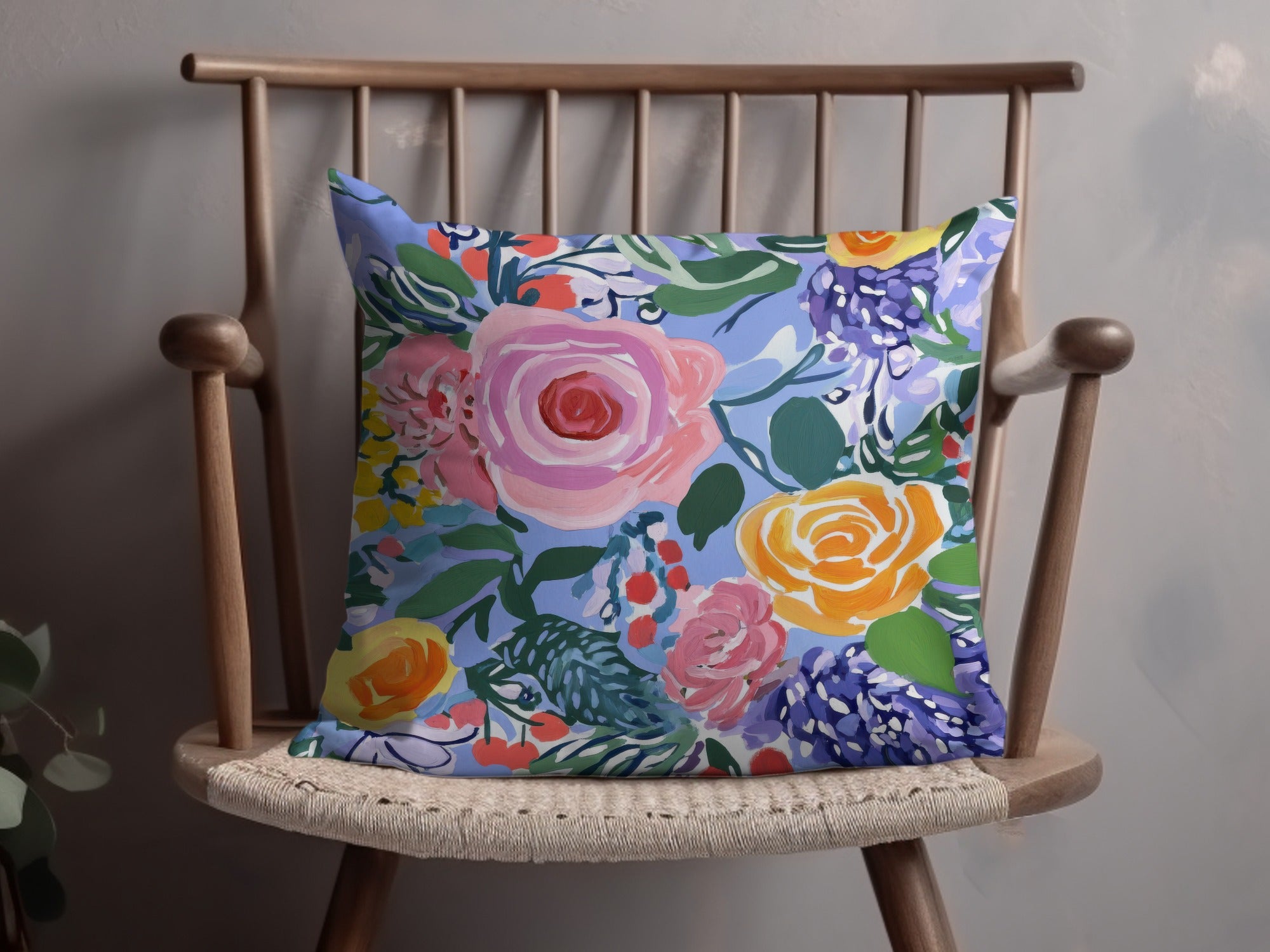 Fine Art Floral Seamless Pattern, Blue Pink Orange, Digital Paper, Gouache Floral Print, Fabric Design, Scrapbooking Paper