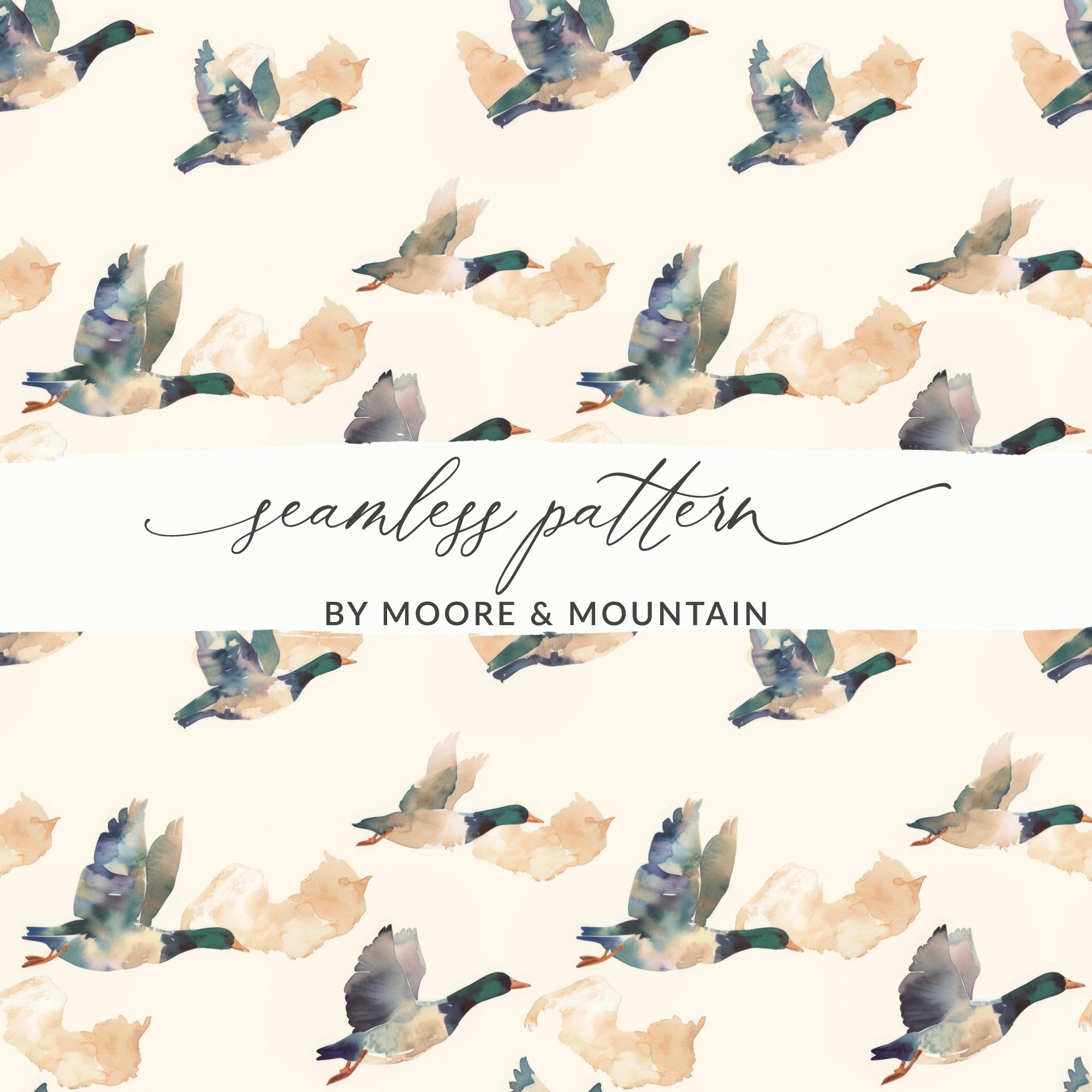 Duck and Bird Watercolor Seamless Pattern Design