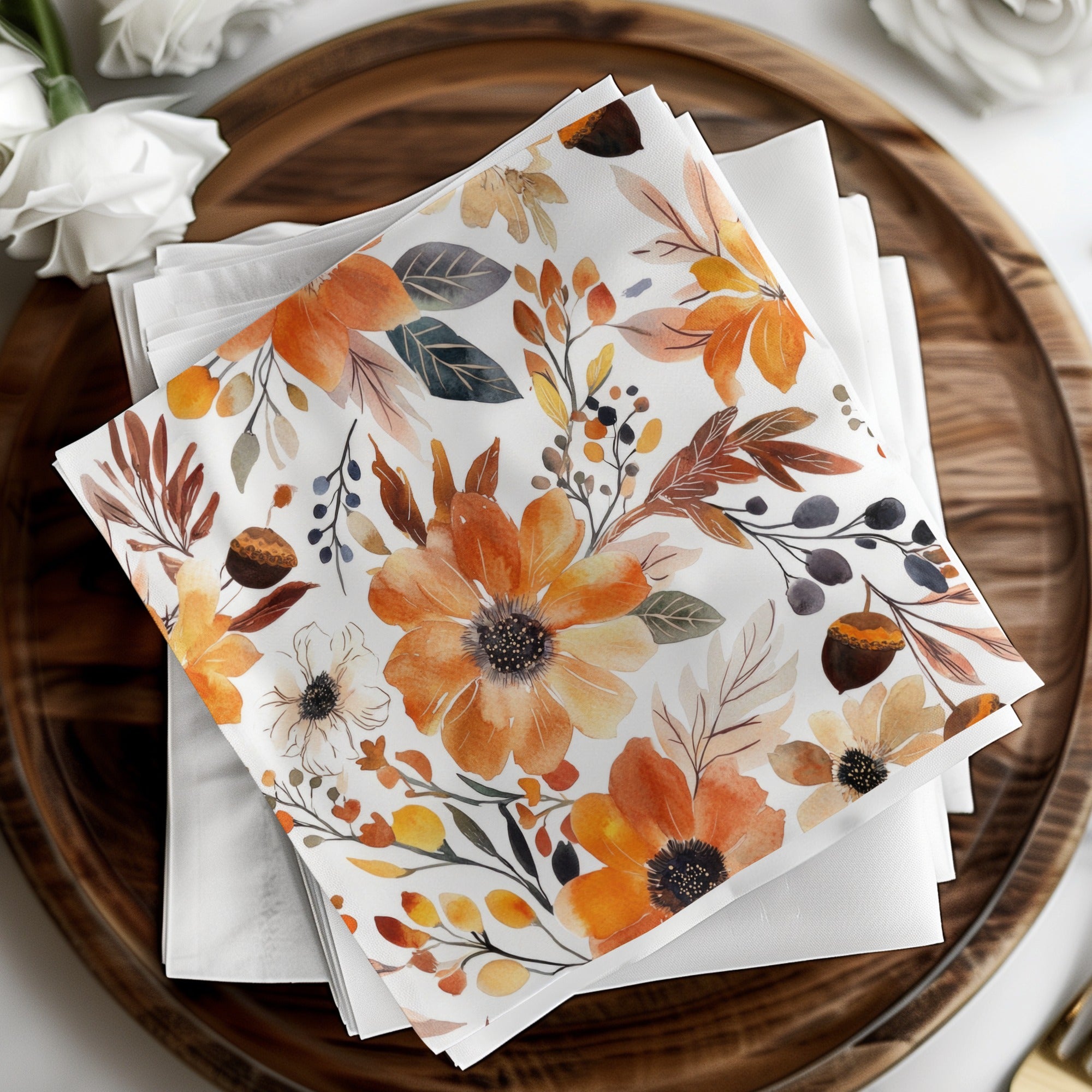 Floral Orange and White Design Napkin Set