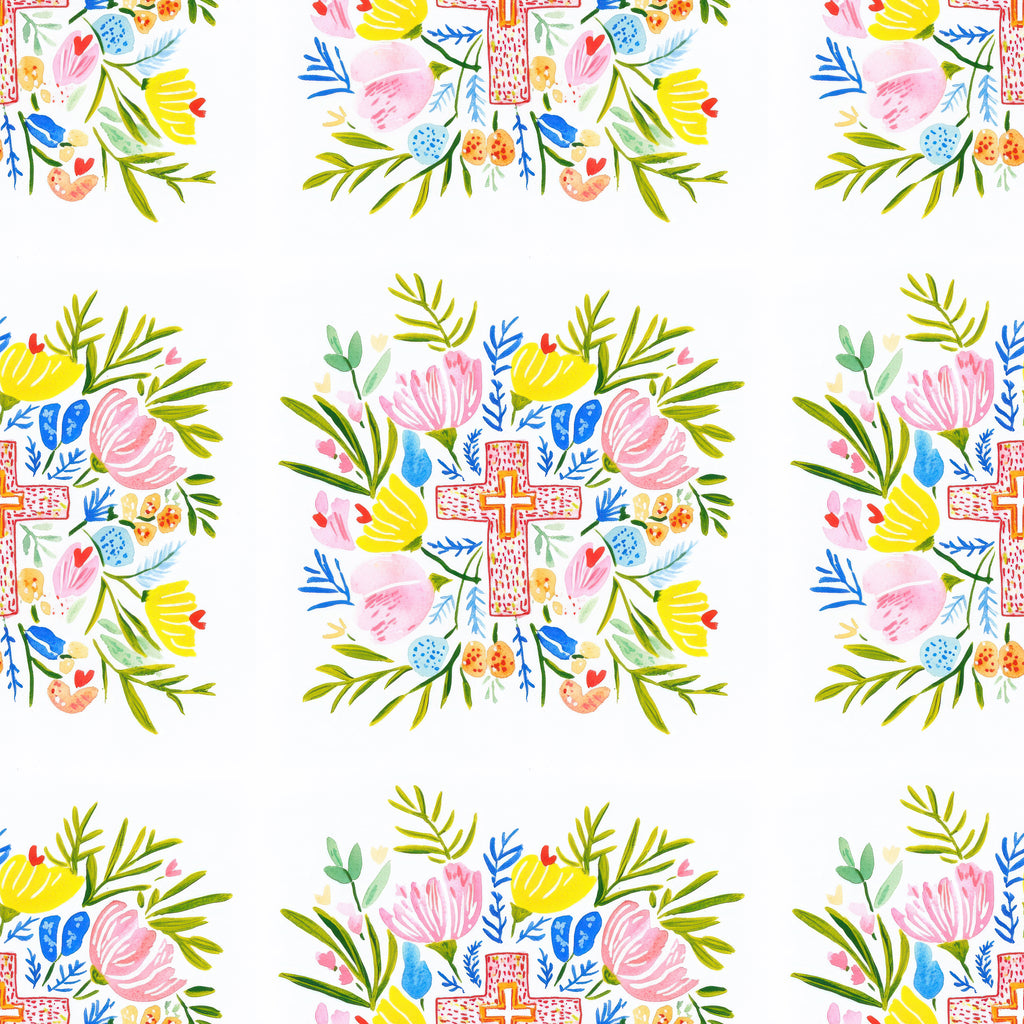 Watercolor Folk Art Floral Cross Pattern Product Type