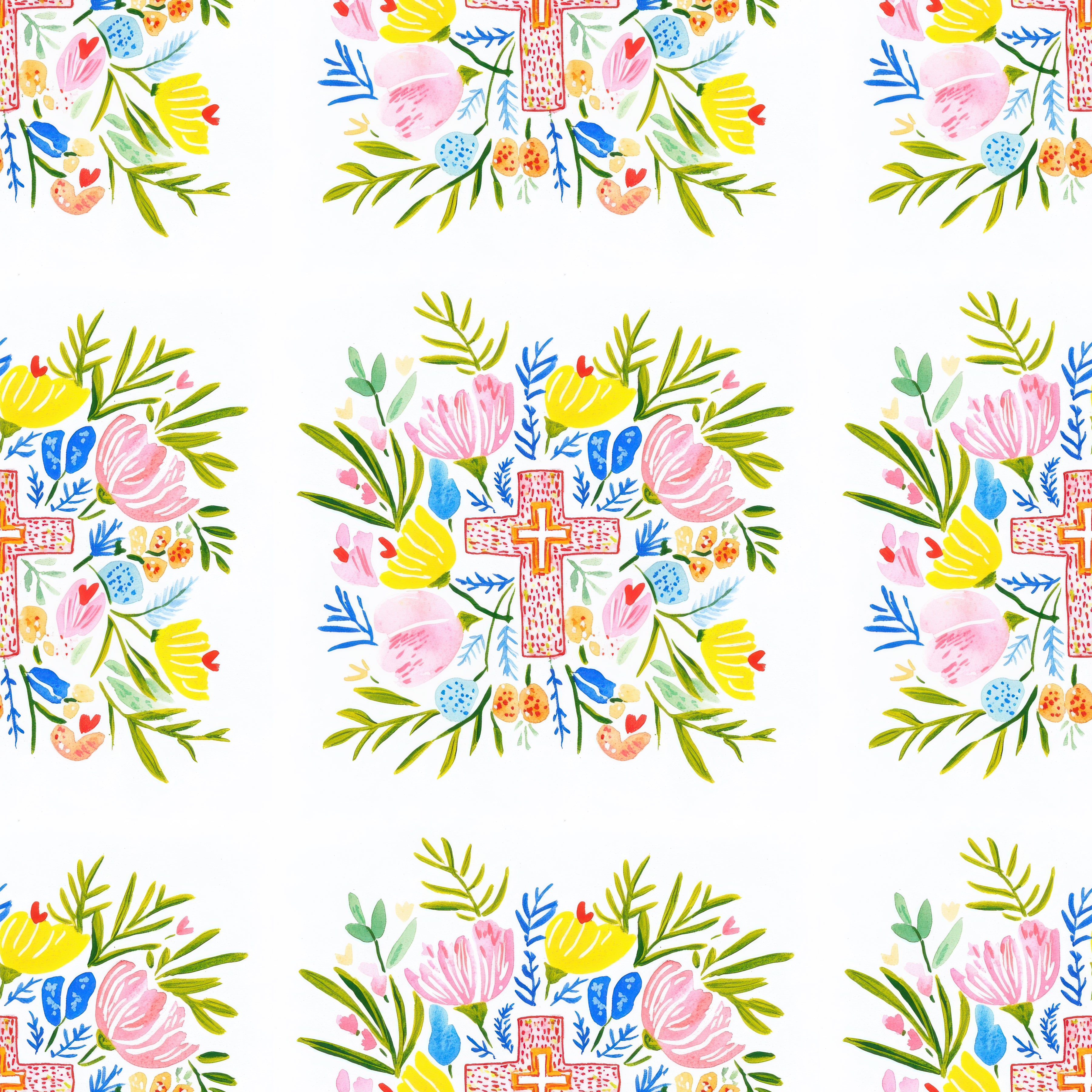 Watercolor Folk Art Floral Cross Pattern Product Type