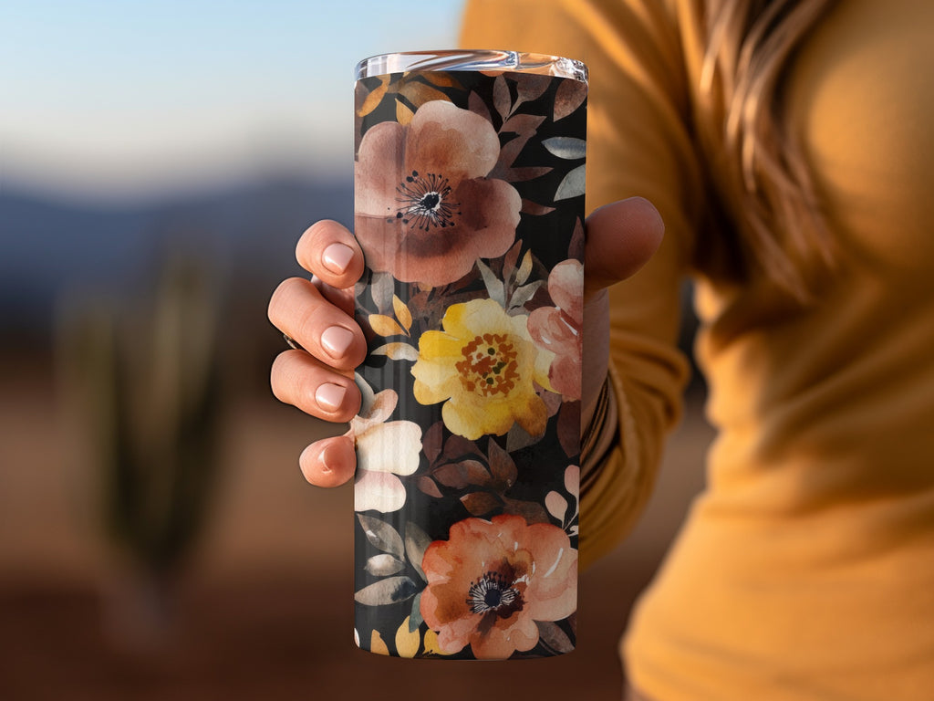 Vibrant Floral Pattern Tumbler with Autumn Colors