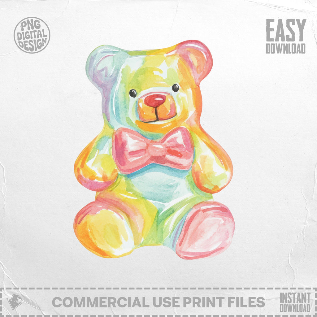Watercolor teddy bear with pink bow on textured background.