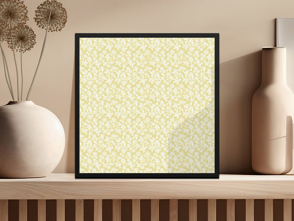 Floral Patterned Yellow Wall Art Print for Home Decor