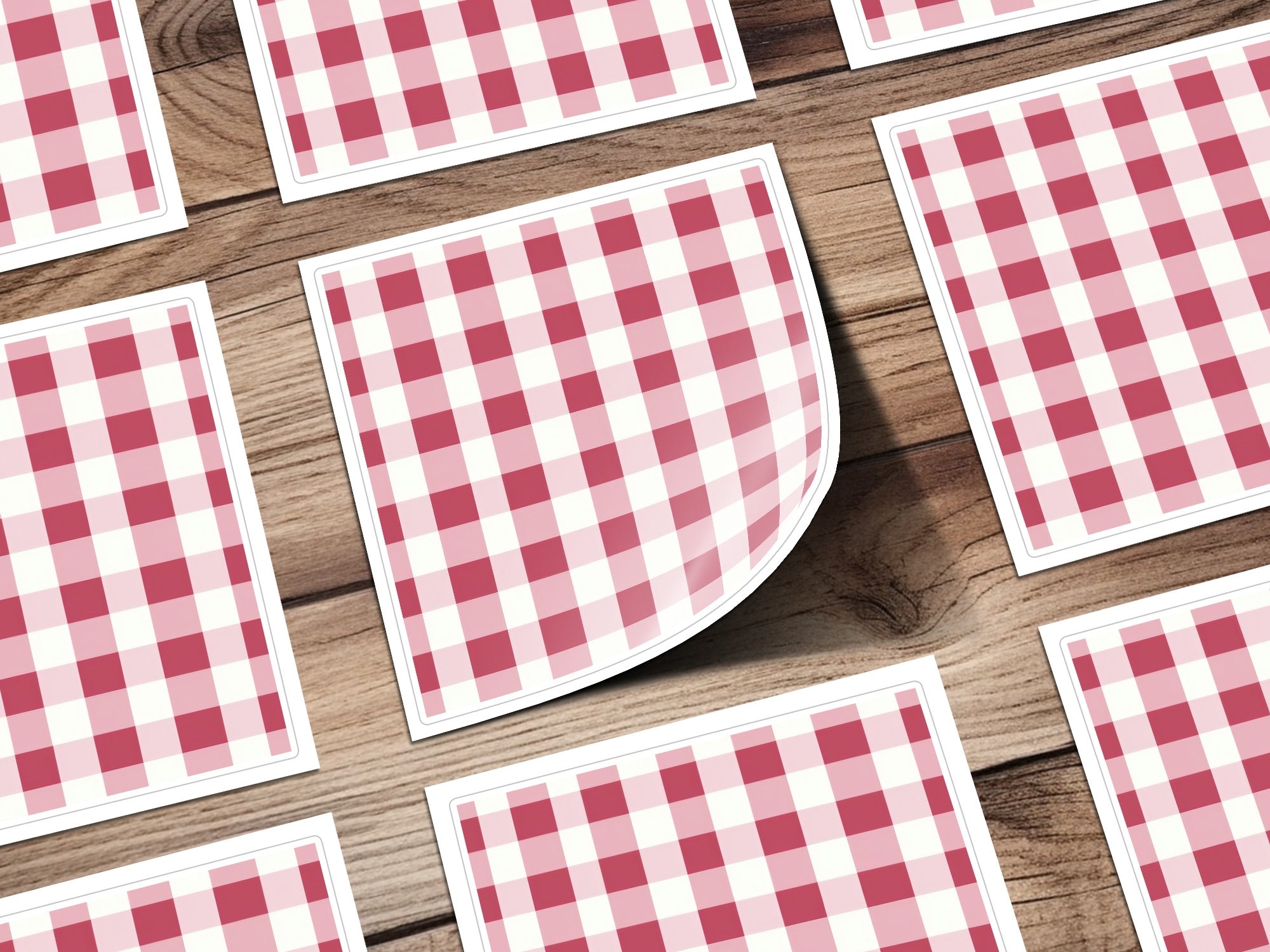 Red and White Checkered Pattern Sticker Set