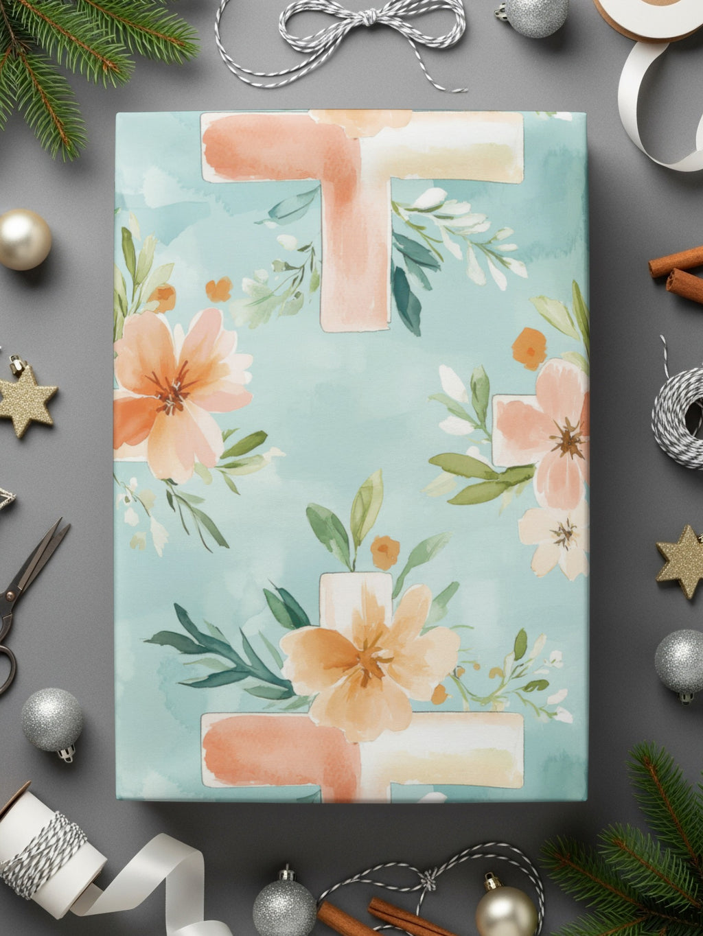 Floral Wrapping Paper with Cross Design for Gifts