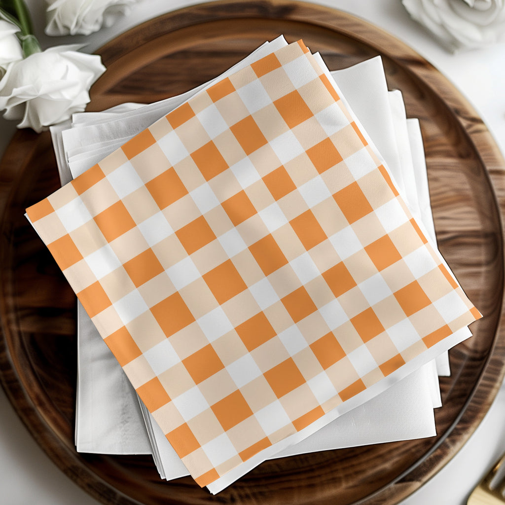 Orange and White Checkered Napkin Set for Table Decor