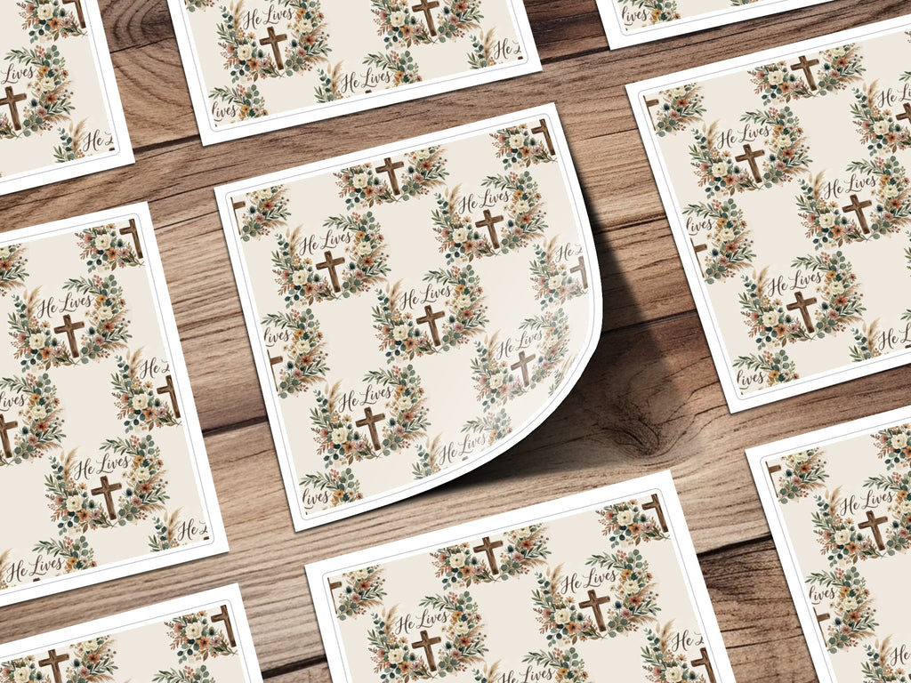 He Lives Christian Cross Floral Wreath Pattern product type