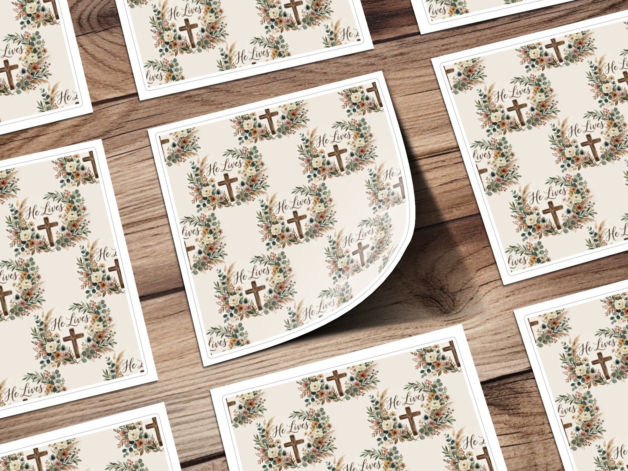 He Lives Christian Cross Floral Wreath Pattern product type
