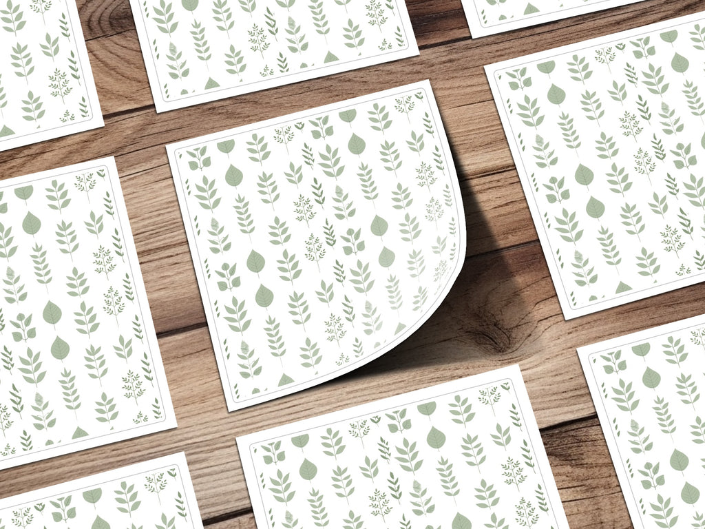Green Leaf Pattern on White Background Sheet Product