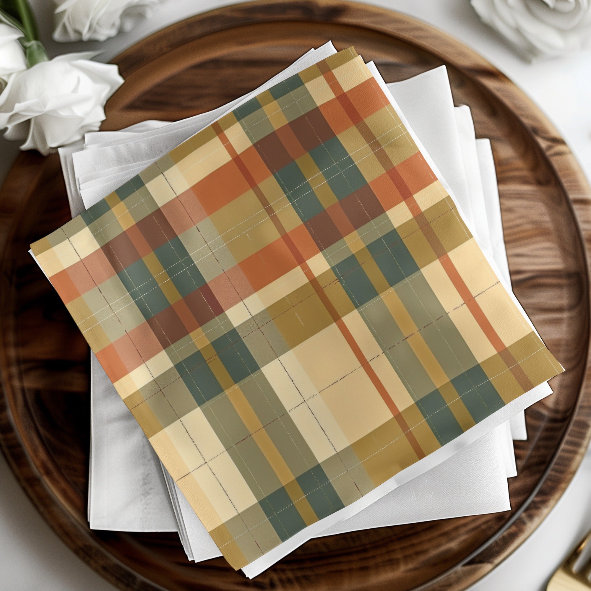 Autumn Plaid Design Square Paper Napkins Product