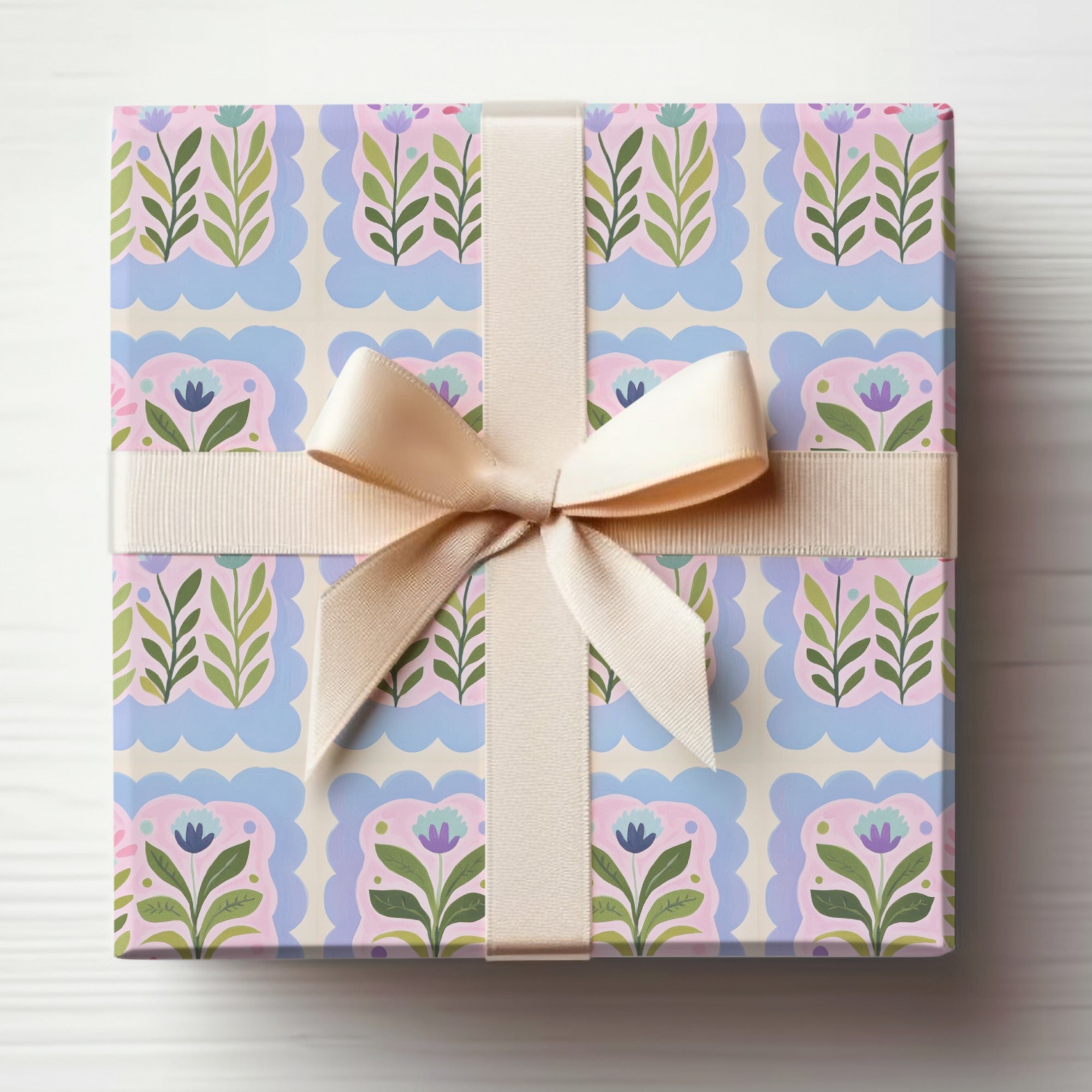 Elegant Floral Gift Wrap with Bow for Various Occasions