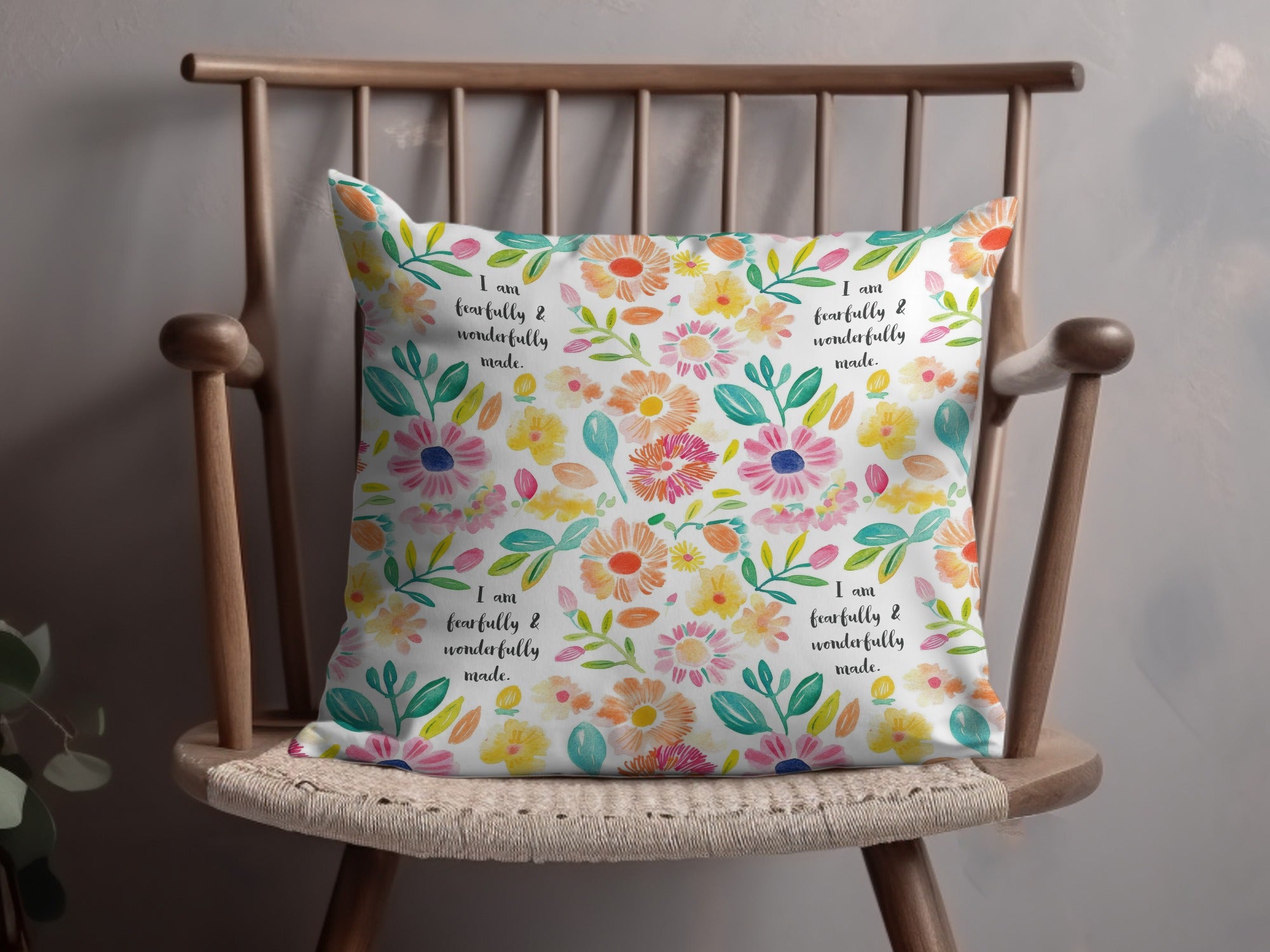 Colorful Floral Pattern Pillow with Inspirational Quote