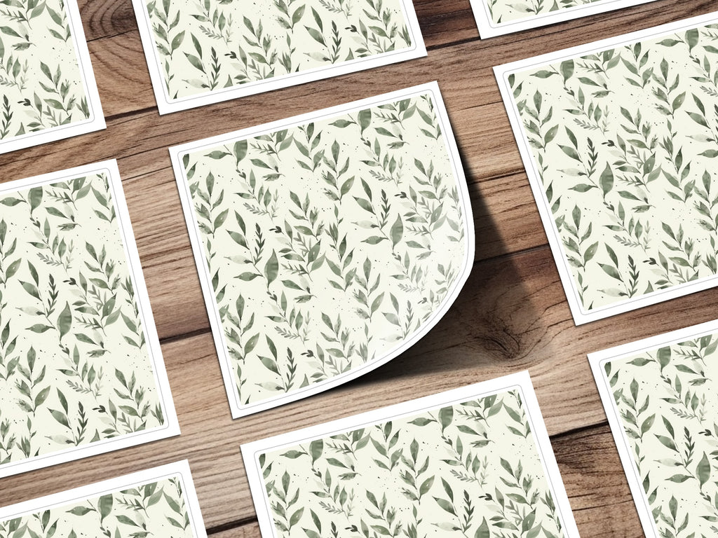 Green Botanical Leaf Pattern Square Sticker Sheets