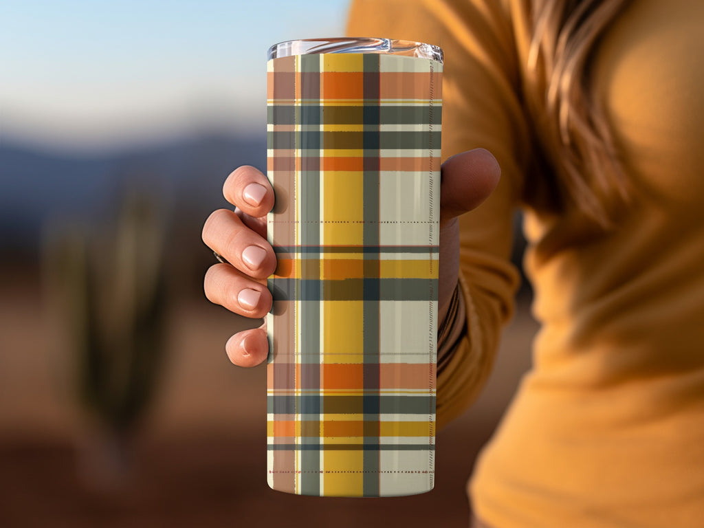 Stylish Multicolor Plaid Pattern Travel Tumbler Product