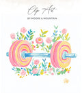 Dumbbell with floral accents and "Clip Art by Moore & Mountain" text.