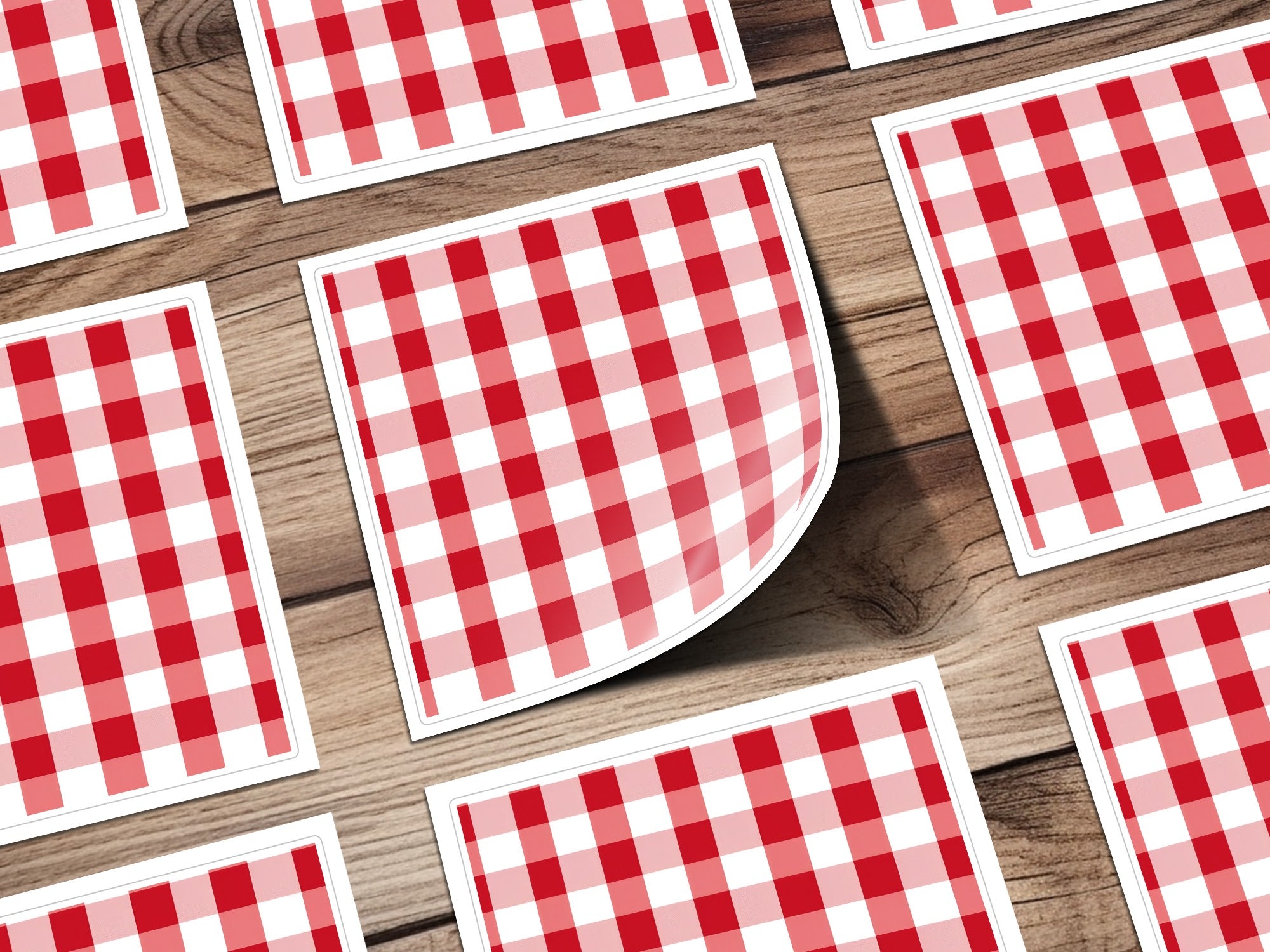 Red and White Gingham Pattern Decorative Sticker Sheets