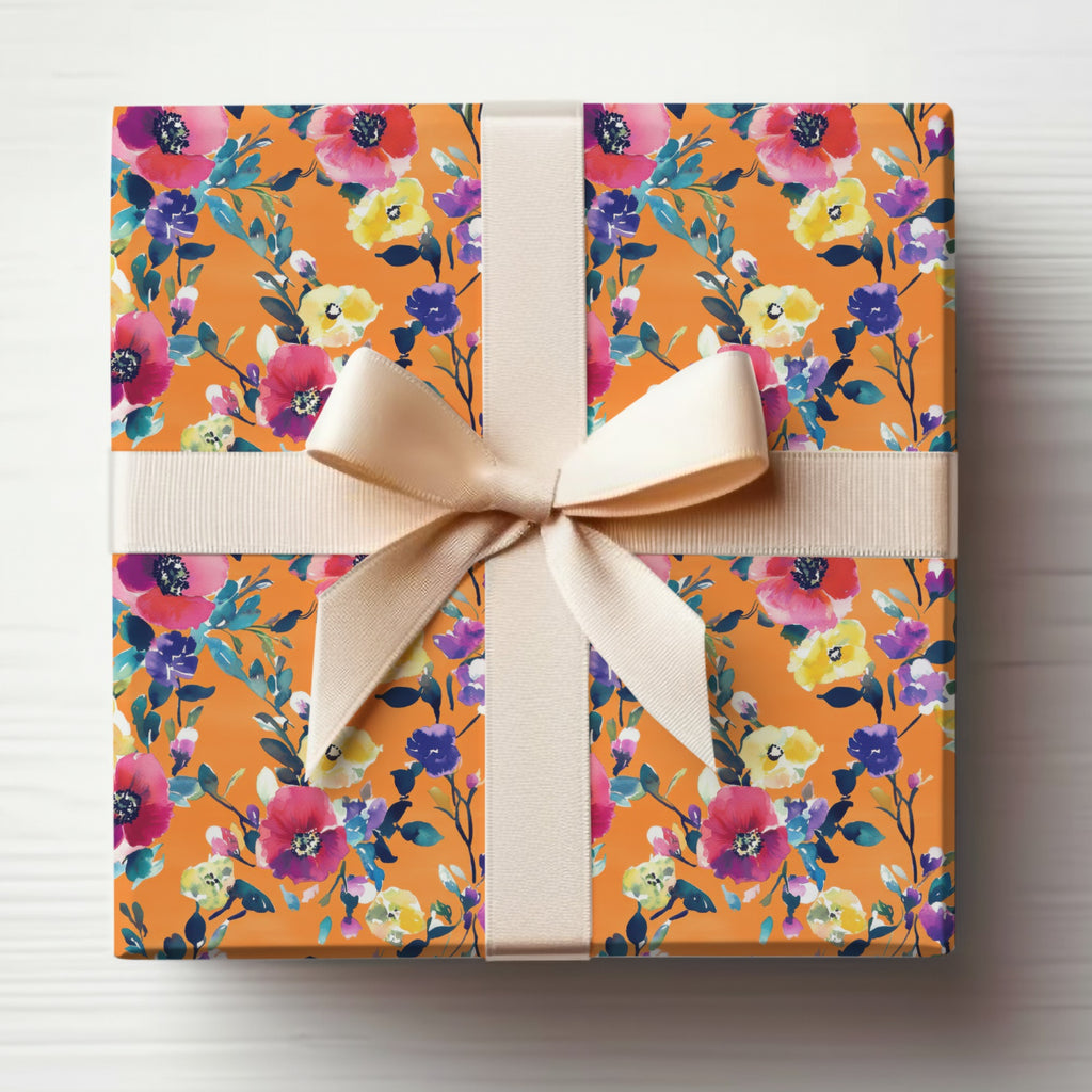Floral Print Gift Wrap with Elegant Ribbon Packaging