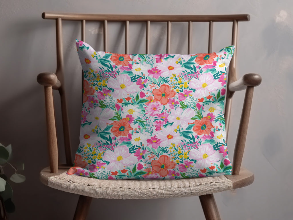 Bright Colorful Floral Pattern Accent Pillow Cover