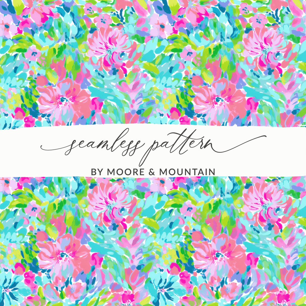 Floral seamless pattern with "seamless pattern" and "by Moore & Mountain" text.