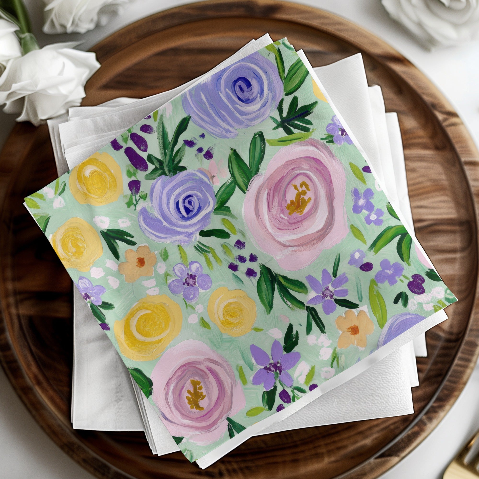 Fine Art Floral Seamless Pattern, Acrylic Floral Print, Pastel Flowers Digital Paper, Mint Green Floral Pattern, Fabric Design