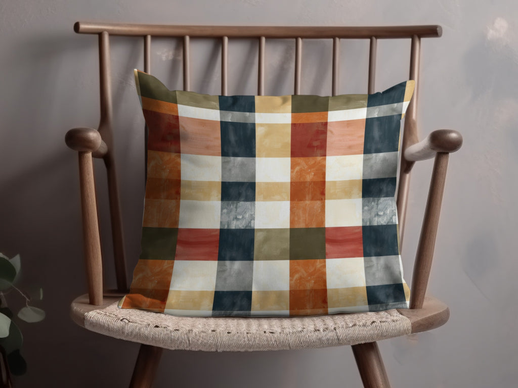 Vibrant Multicolor Plaid Design Decorative Cushion