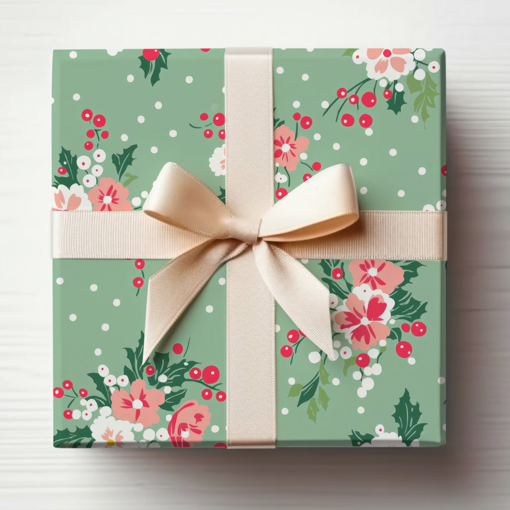Floral Patterned Gift Box with Ribbon Holiday Item
