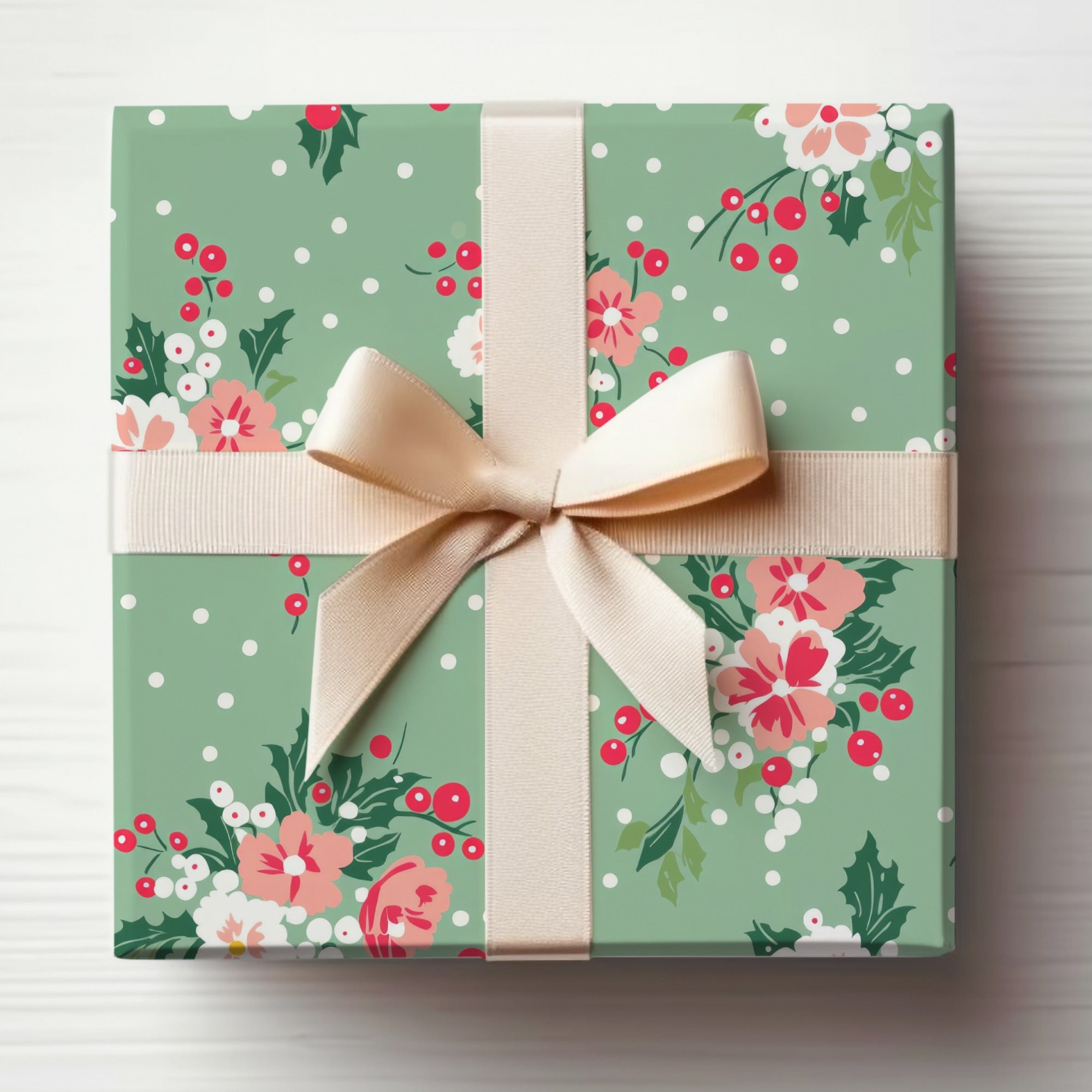 Floral Patterned Gift Box with Ribbon Holiday Item