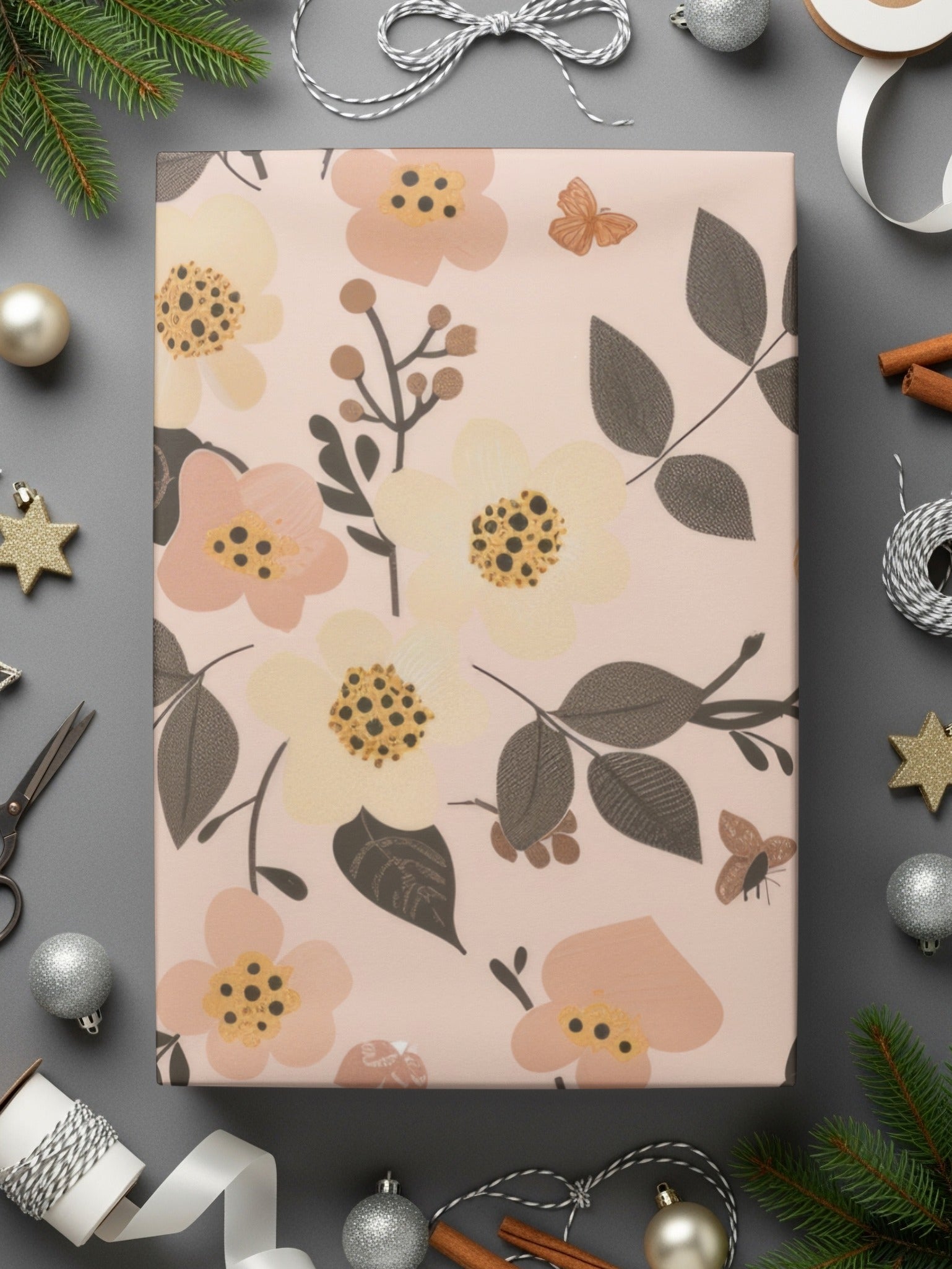 Blush Pink Floral Botanical Theme Gift Wrap Paper