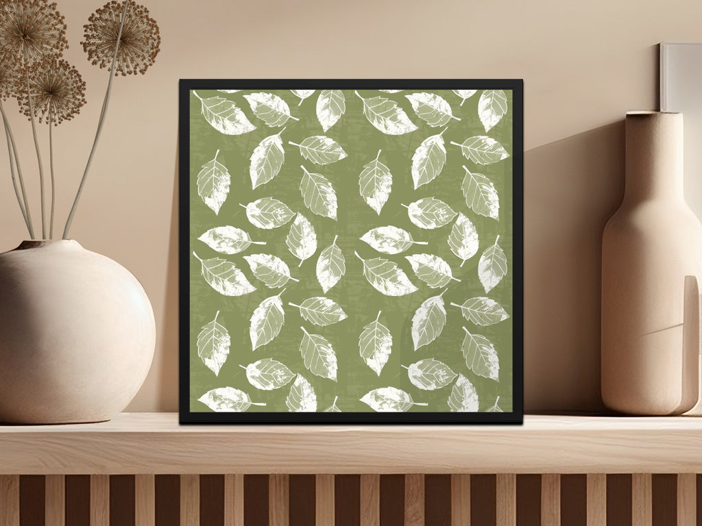 White Leaf Pattern on Green Background Print
