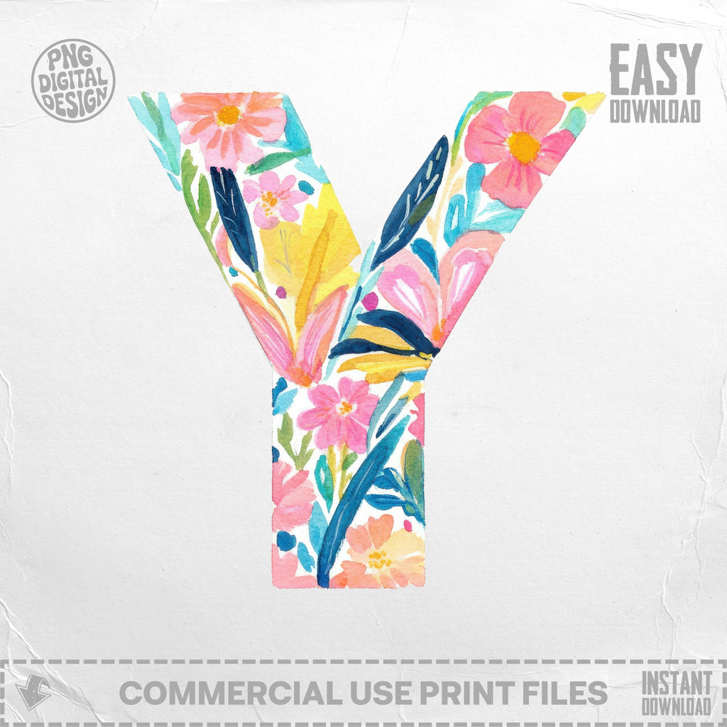 Floral letter Y with "Easy Download" and "Commercial Use Print Files."