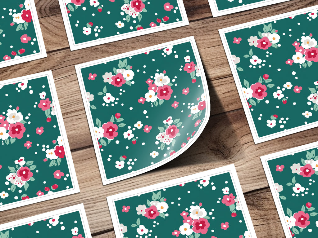 Green and White Floral Patterned Sticker Sheets