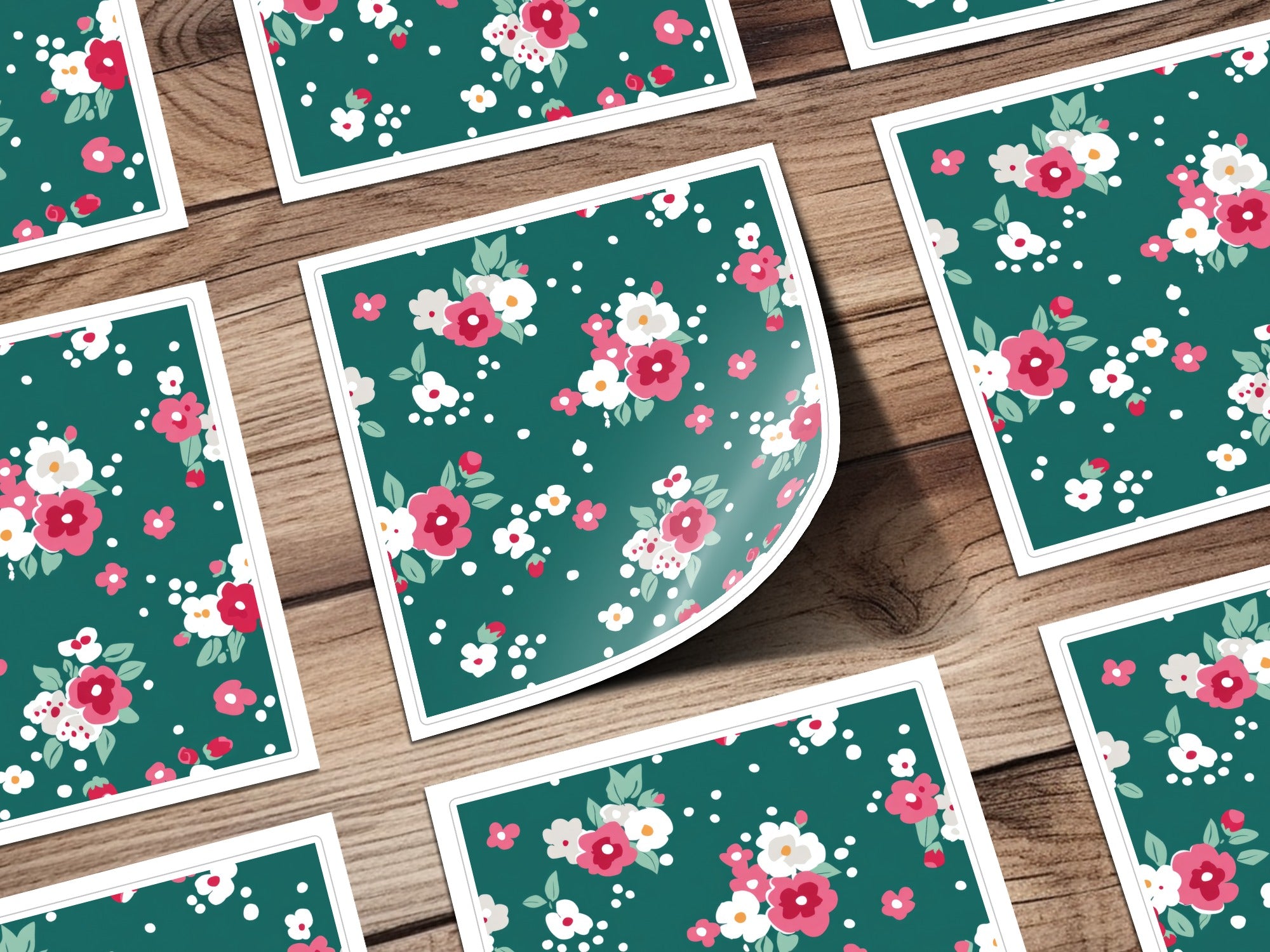 Green and White Floral Patterned Sticker Sheets