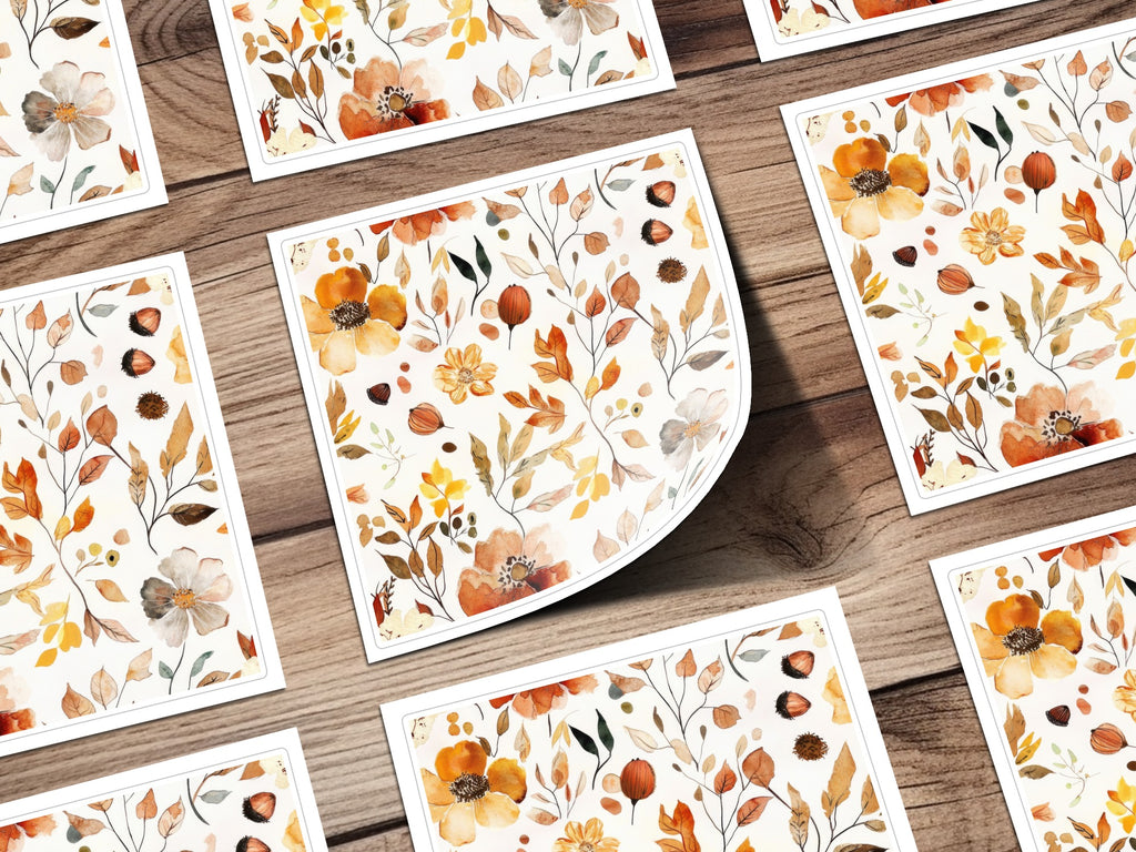 Autumn Floral Print with Various Leaves and Flowers Cards