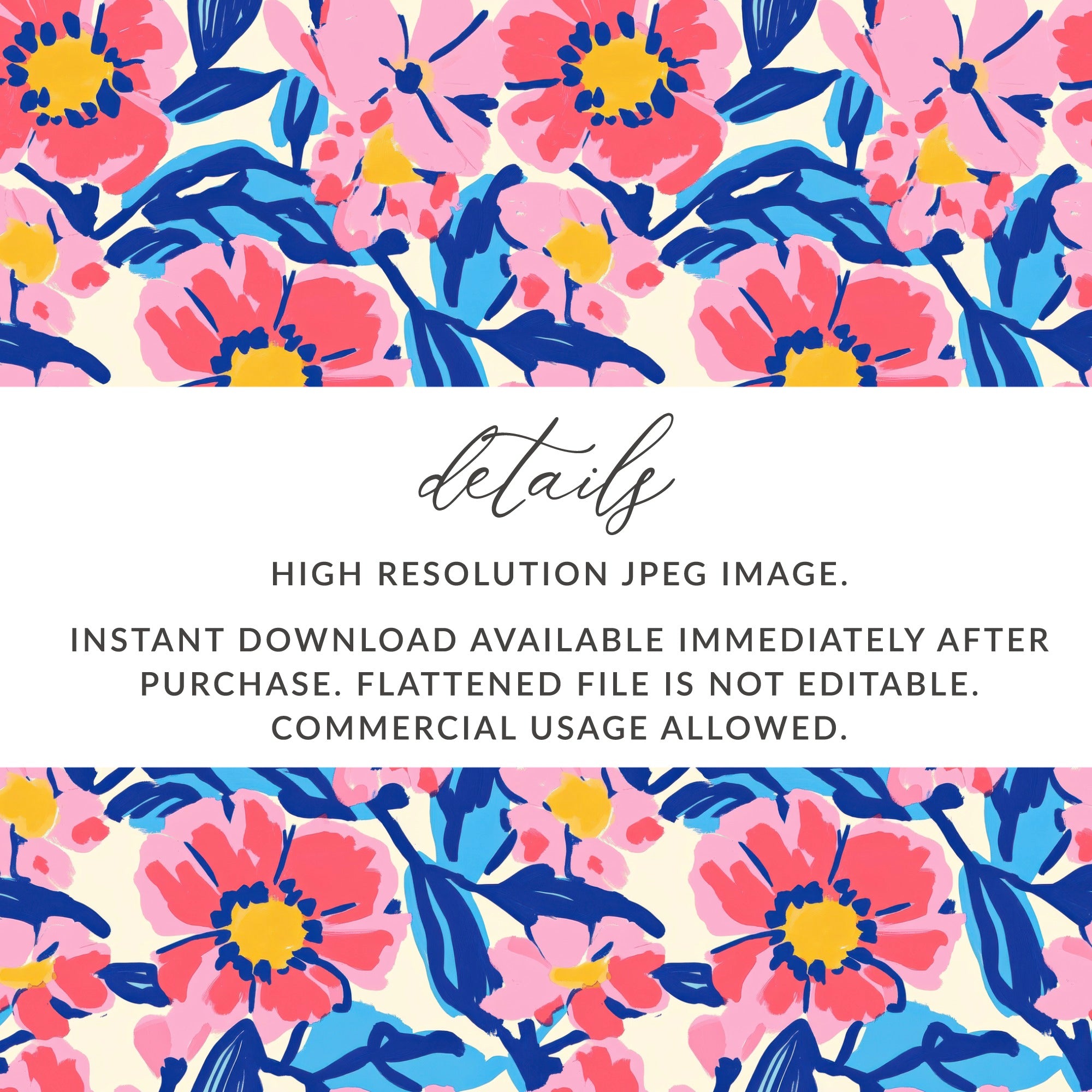 Floral pattern with "details" text and download information.