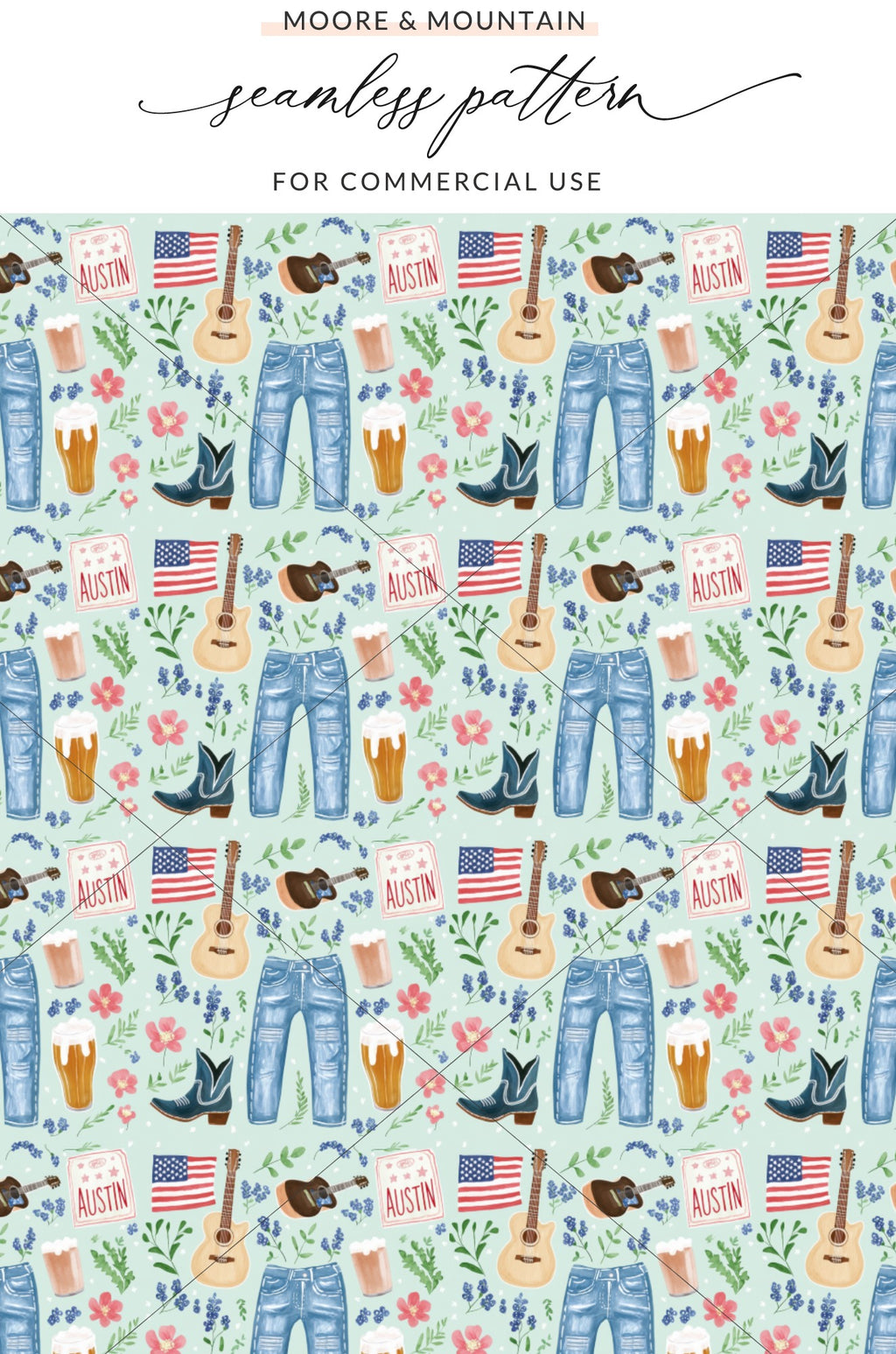 Austin Texas Seamless Pattern for Commercial Use