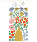 Yellow vase with a bouquet of colorful flowers and text "Clip Art BY MOORE & MOUNTAIN".