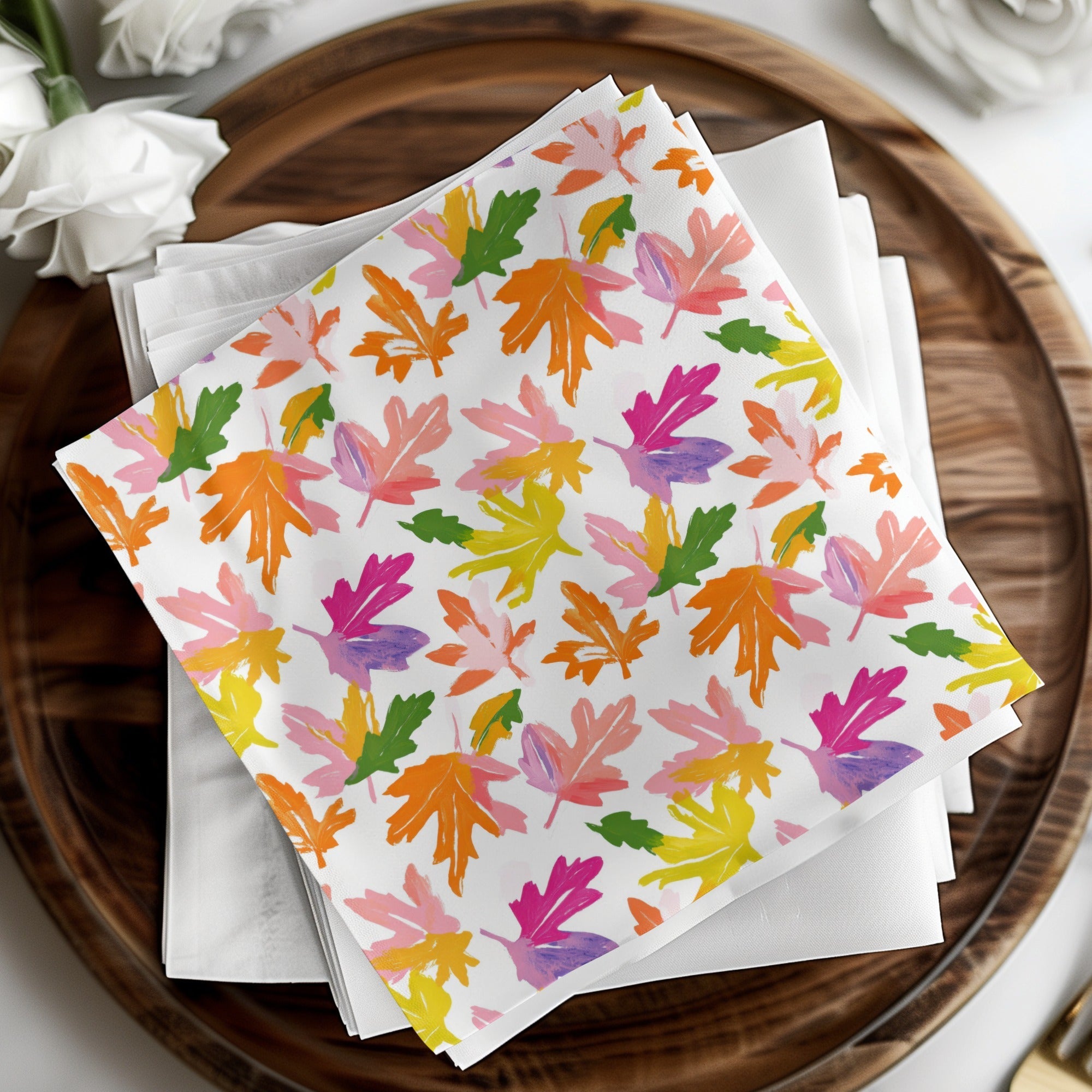 Fall Abstract Preppy Colorful Leaves Design On White Background Digital - Moore and Mountain
