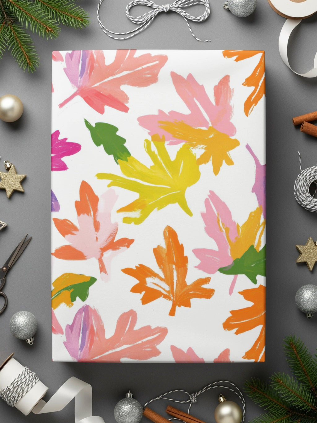 Fall Abstract Preppy Colorful Leaves Design On White Background Digital - Moore and Mountain